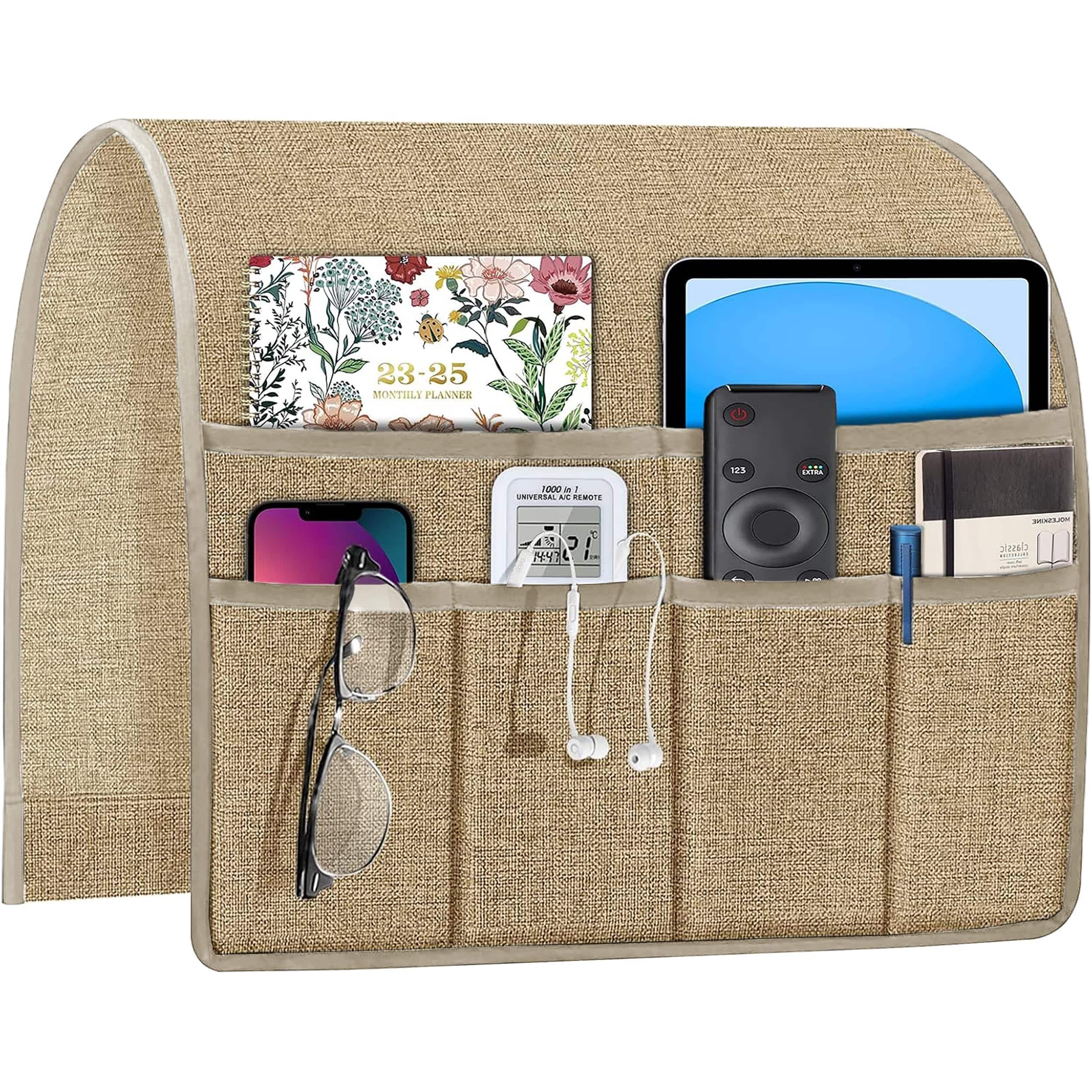 Dapper Styles - Armchair For Couch Remote Control Holder Recliner Armrest Organizer Non Slip Sofa Arm Chair Caddie With 6 P - Khaki-19'' x 35''