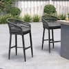 Front. PURPLE LEAF - Outdoor Counter/Bar Height StoolsRattan Wicker Bar Chairs Woven Aluminum Barstools Set of 2 with Back and Cushions - Grey-Bar Stool.