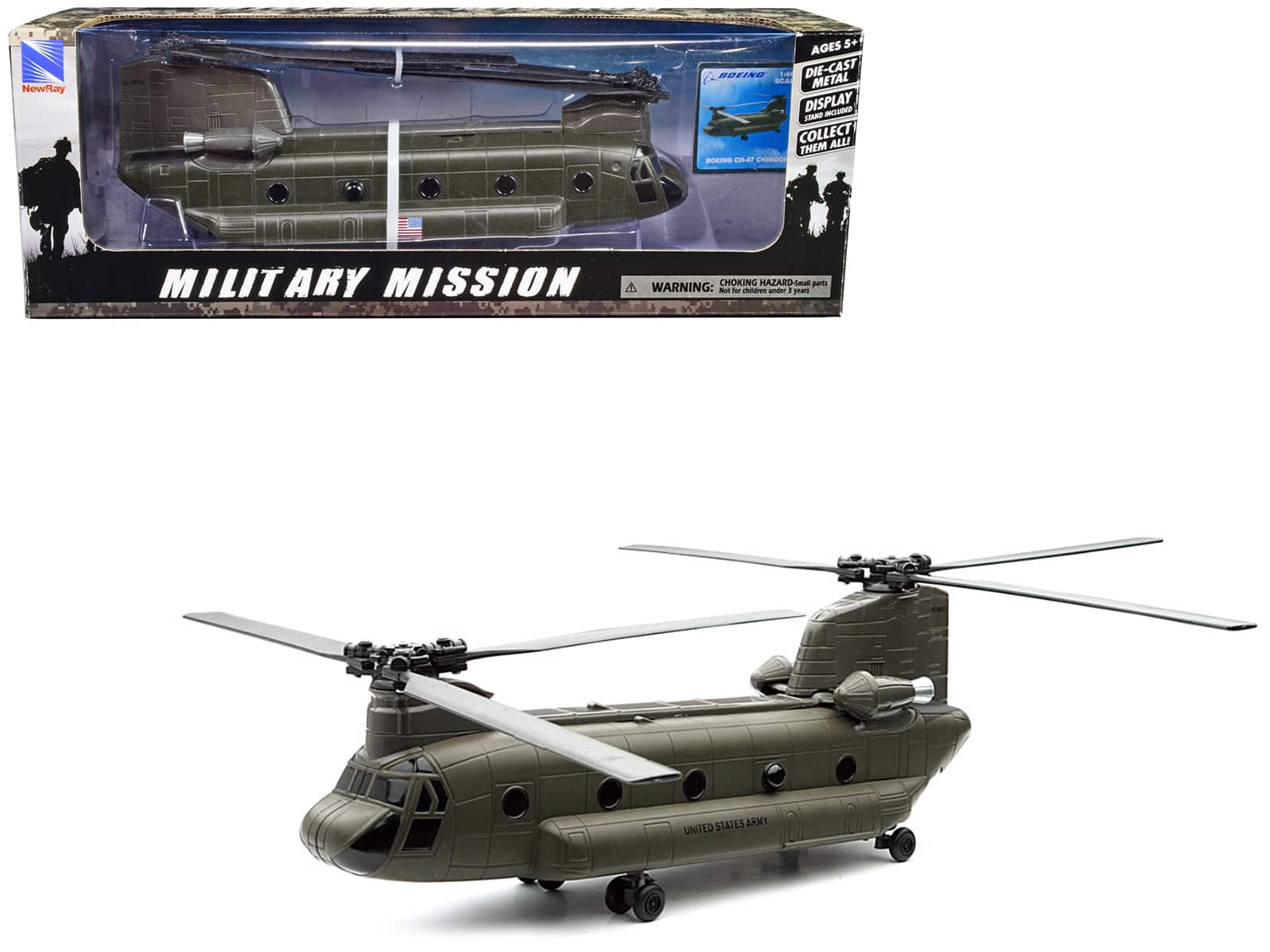 "Boeing CH-47 Chinook Aircraft ""United States Army"" Olive Drab ""Military Mission"" Series 1/60 Diecast Model by New Ray" price history on PriceWatchPro