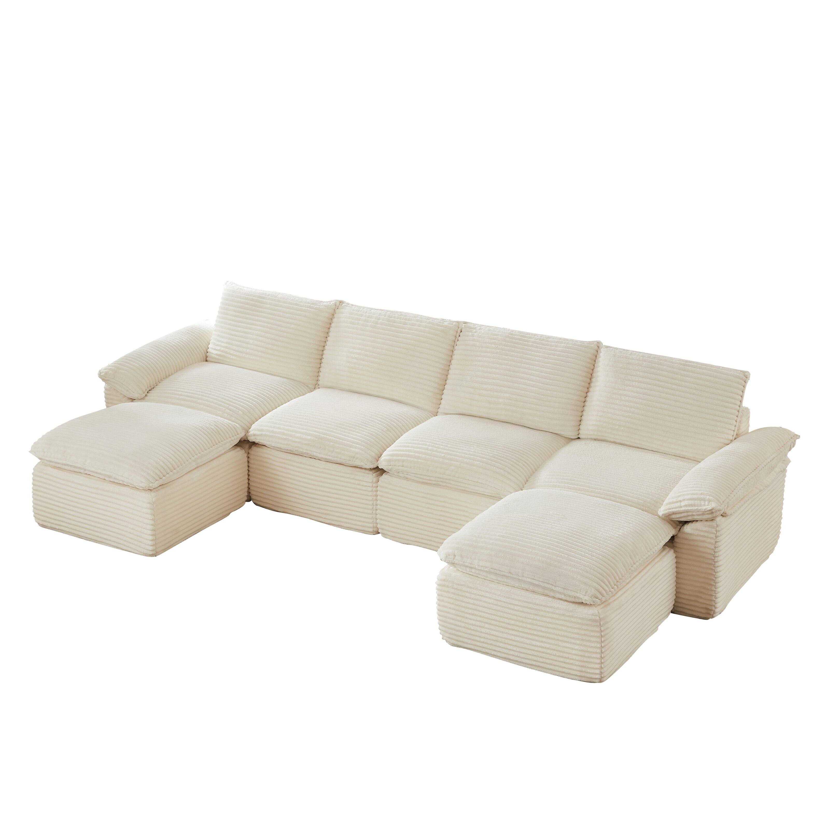 Alt View 1. Loheer - Loheer Modern Corduroy Sectional Sofa Oversized Modular Cloud Couch for Living Room - White.