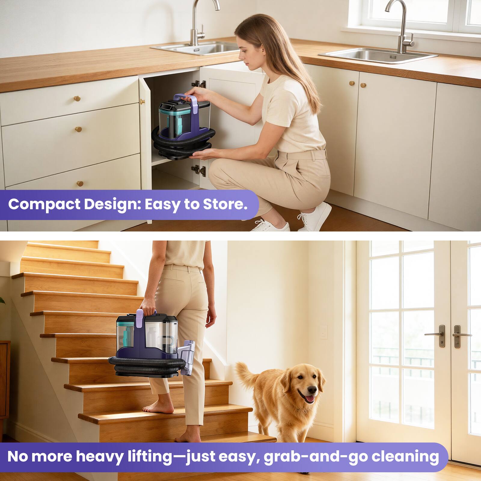 Compact Design: Easy to Store.  
No more heavy lifting—just easy, grab-and-go cleaning