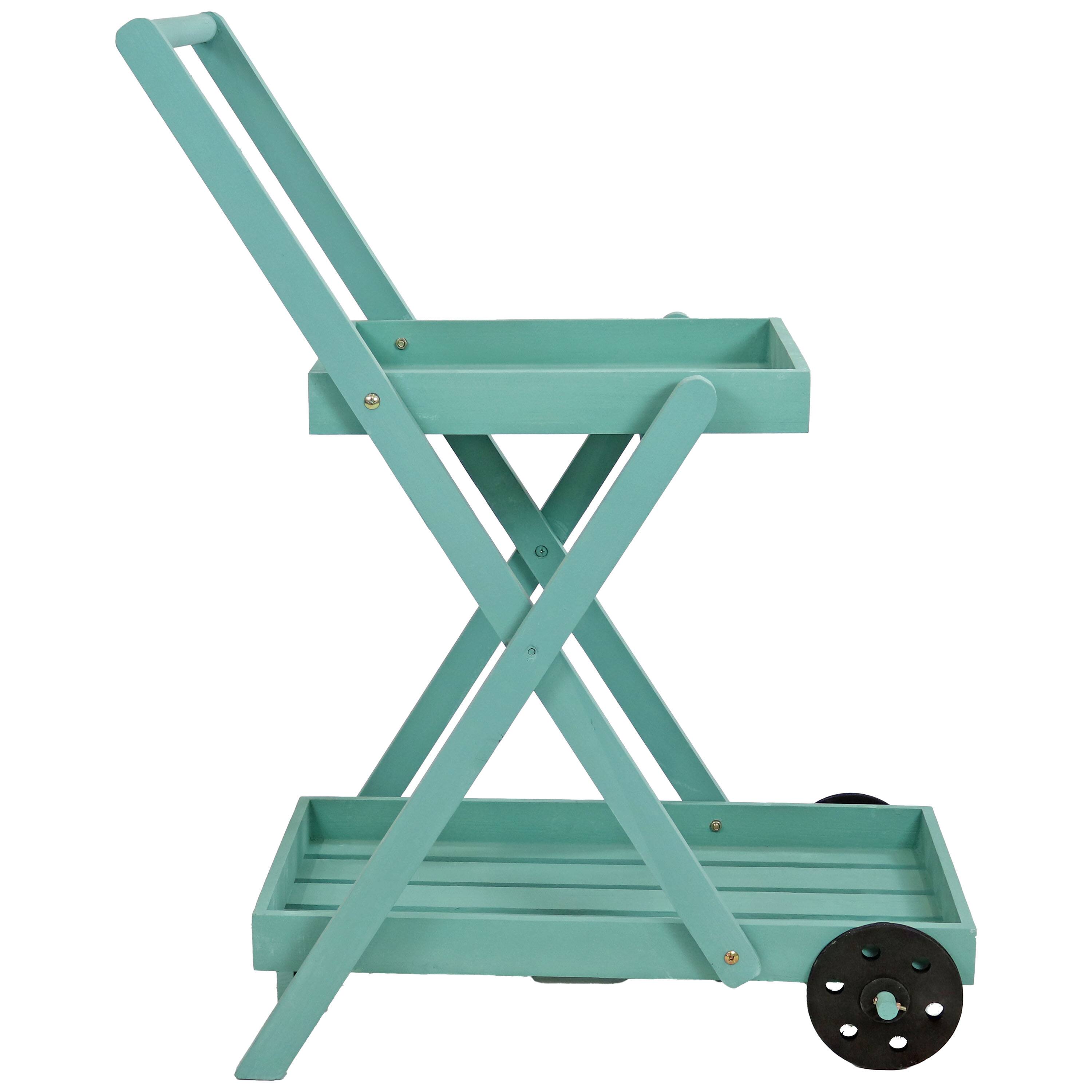 Alt View 10. Sunnydaze - 2-Tier Fir Wheeled Planter Stand - Robin Egg Blue.