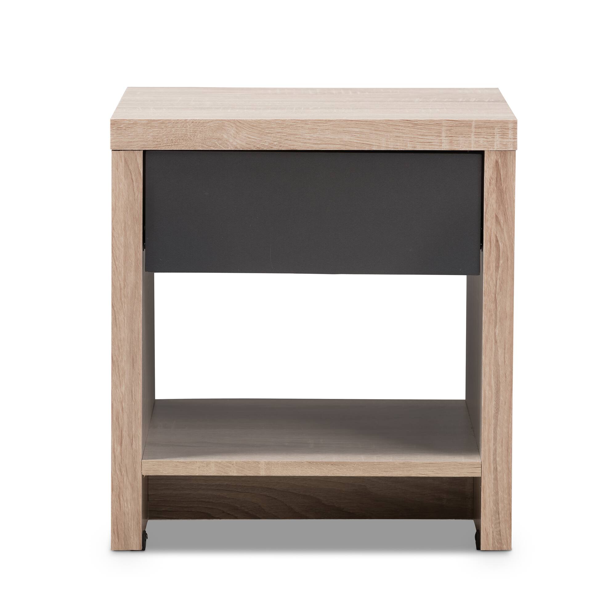 Left. Baxton Studio - Jamie Modern and Contemporary Two-Tone Wood 1-Drawer 1-Shelf Nightstand - Light Brown/Gray.