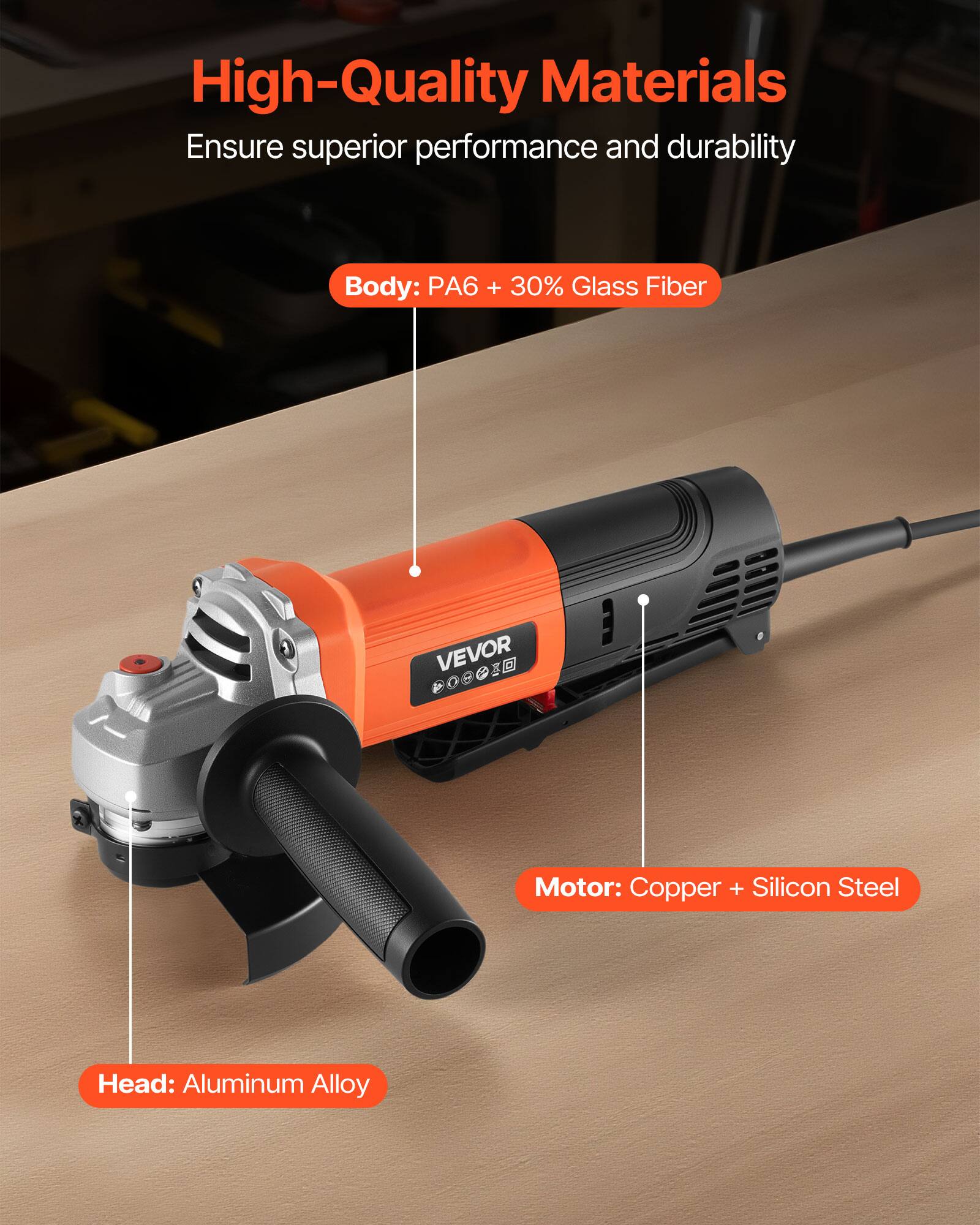High-Quality Materials Ensure superior performance and durability

Body: PA6 + 30% Glass Fiber

Motor: Copper + Silicon Steel

Head: Aluminum Alloy