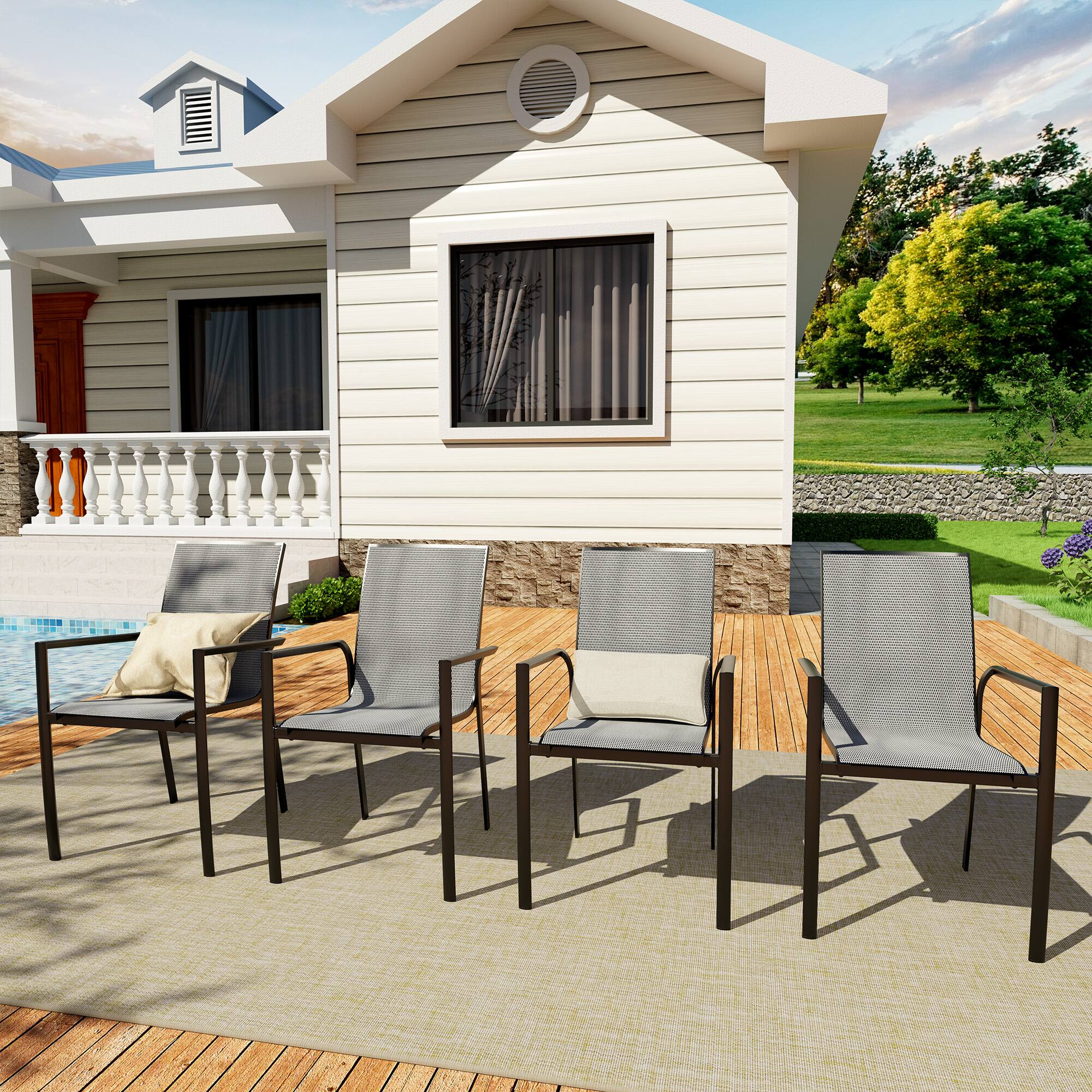 Angle. Mondawe - 4-Piece Stackable Outdoor Dining Chair Set - Grey.