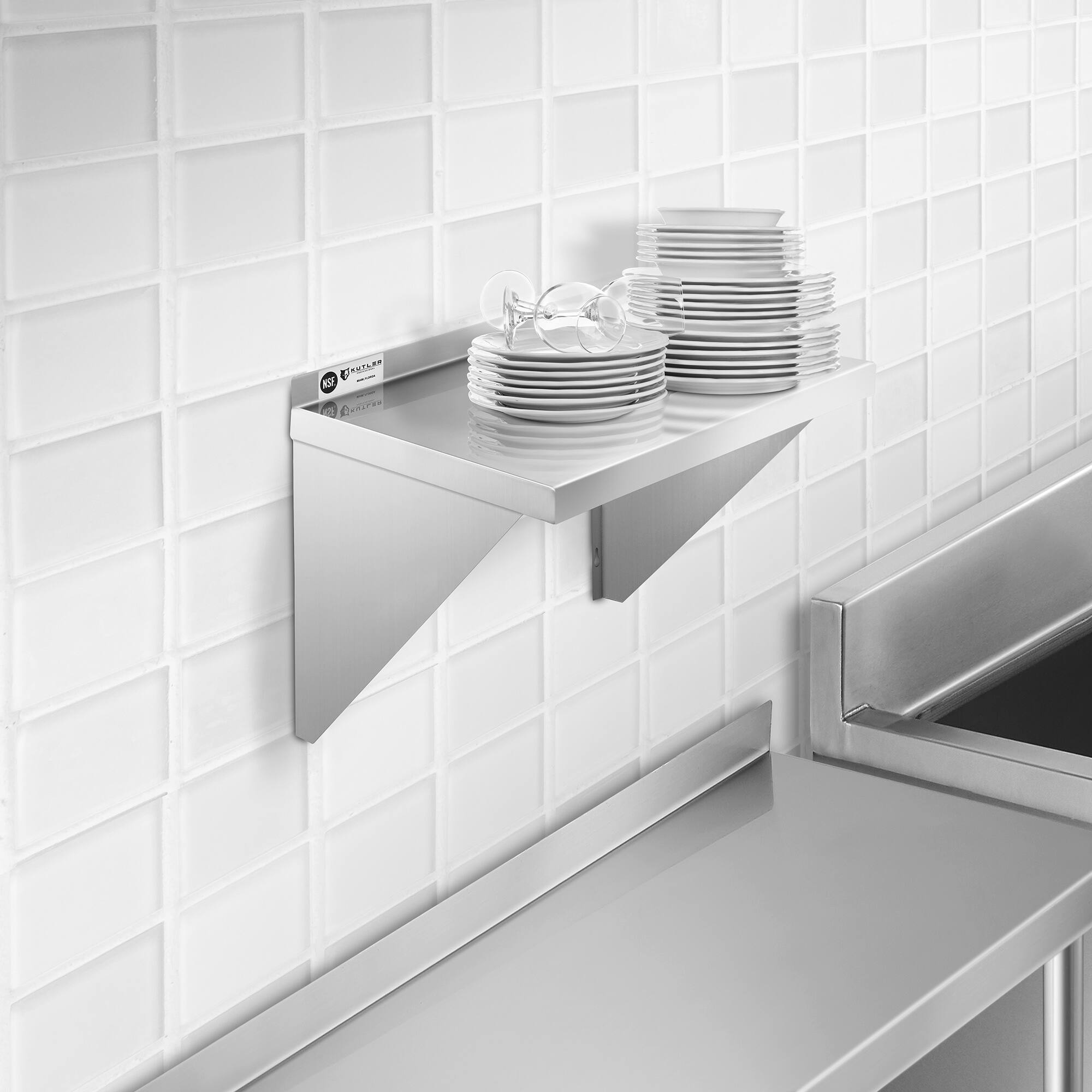 Alt View 5. KUTLER - Stainless Steel Shelf - NSF Commercial Kitchen Wall Shelving - Silver.
