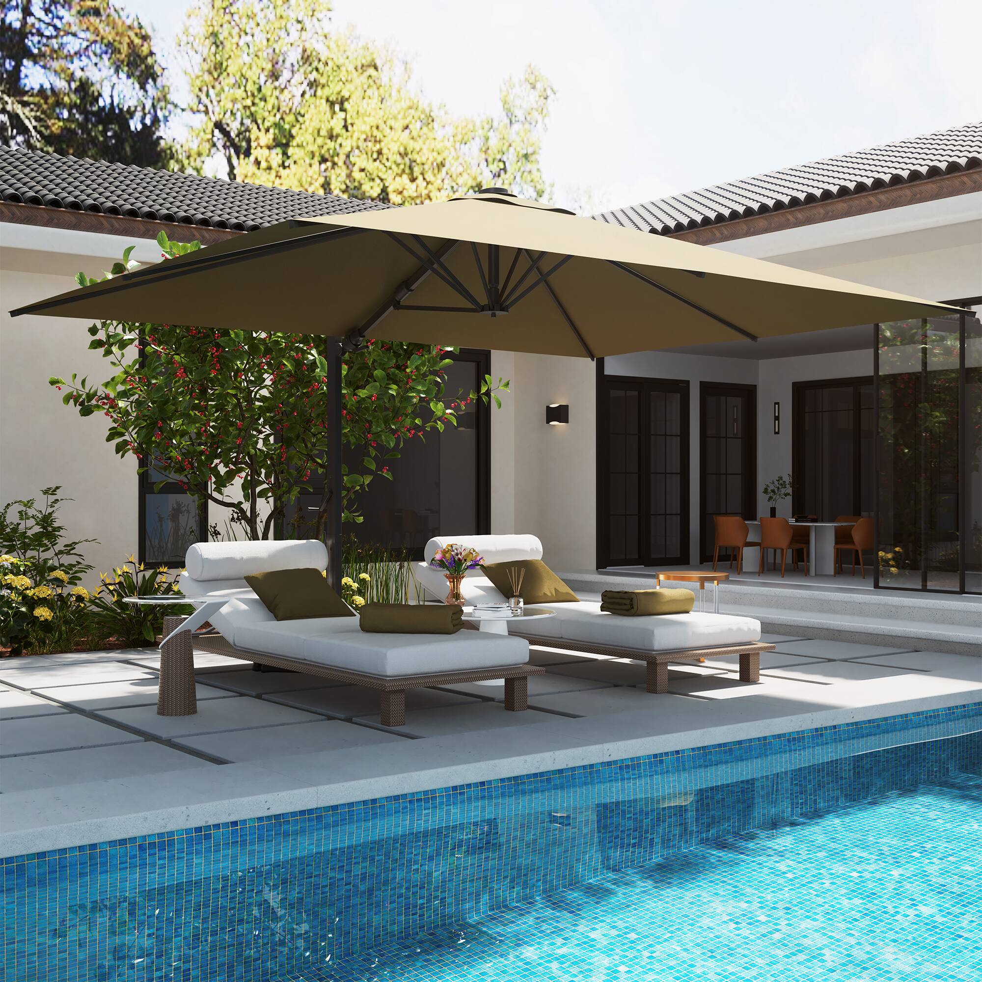 Alt View 1. Mondawe - 10x13ft Patio Cantilever Umbrella Square Large Offset Sun Umbrella with Bluetooth Speaker - Tan.