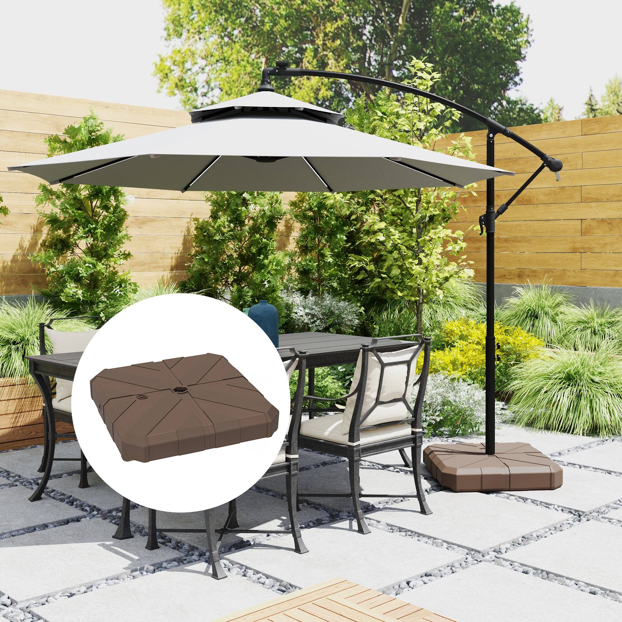 Angle. Outsunny - Square Patio Umbrella Base, Cantilever Offset Umbrella Base Heavy Duty Outdoor Umbrella Stand Base, Filled Up to 143lbs - Brown.
