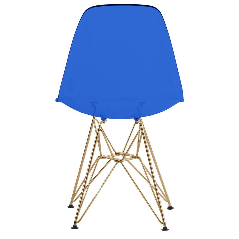 Alt View 1. LeisureMod - Cresco Modern Acrylic Dining Chair with Ergonomic Seat and Gold Steel Base - Transparent Blue.