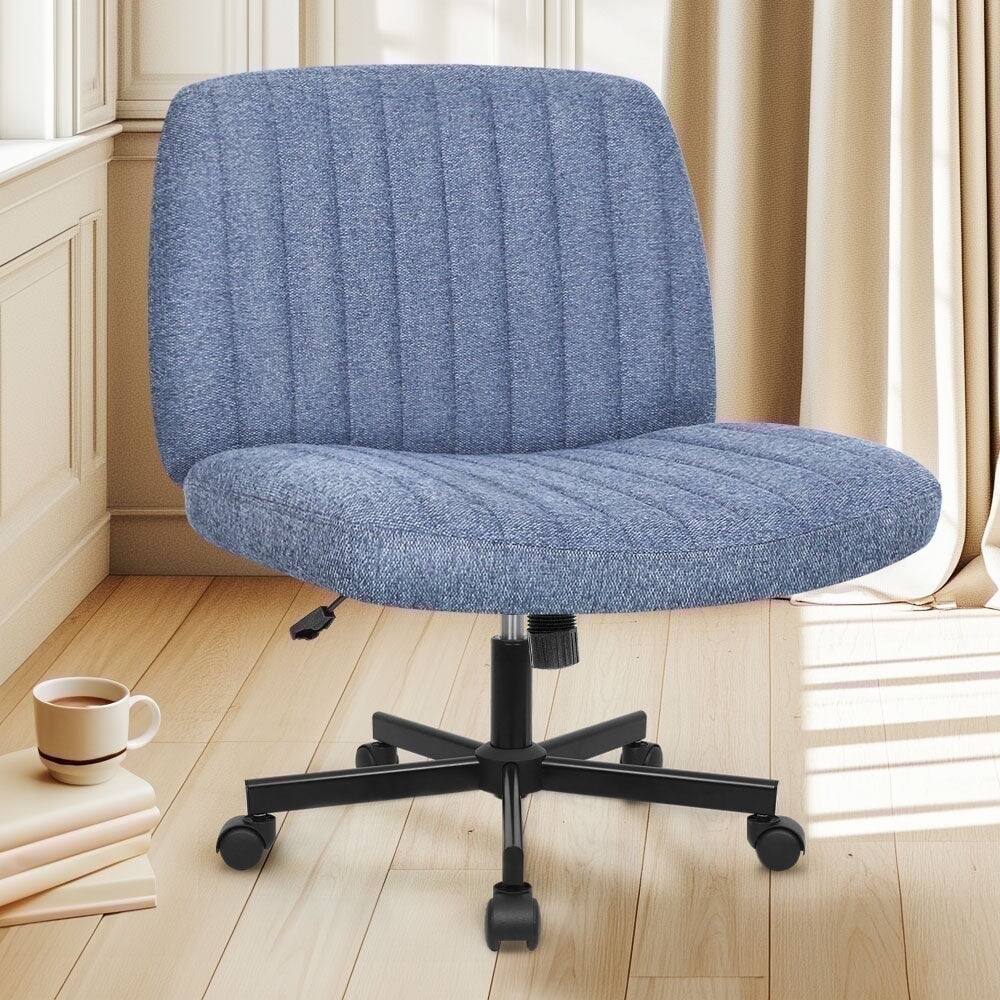 Alt View 2. Neo Chair - Criss Cross Chair with Wheels, Home Office Cross-Legged Armless Chair, Ergonomic Computer Desk Chair with Wide Seat - Wheels-Blue.