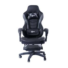 RadioShack - Gaming Chair And Gray, Ergonomic Racing-Style Chair With Adjustable Height, Footrest, Lumbar Support - Black