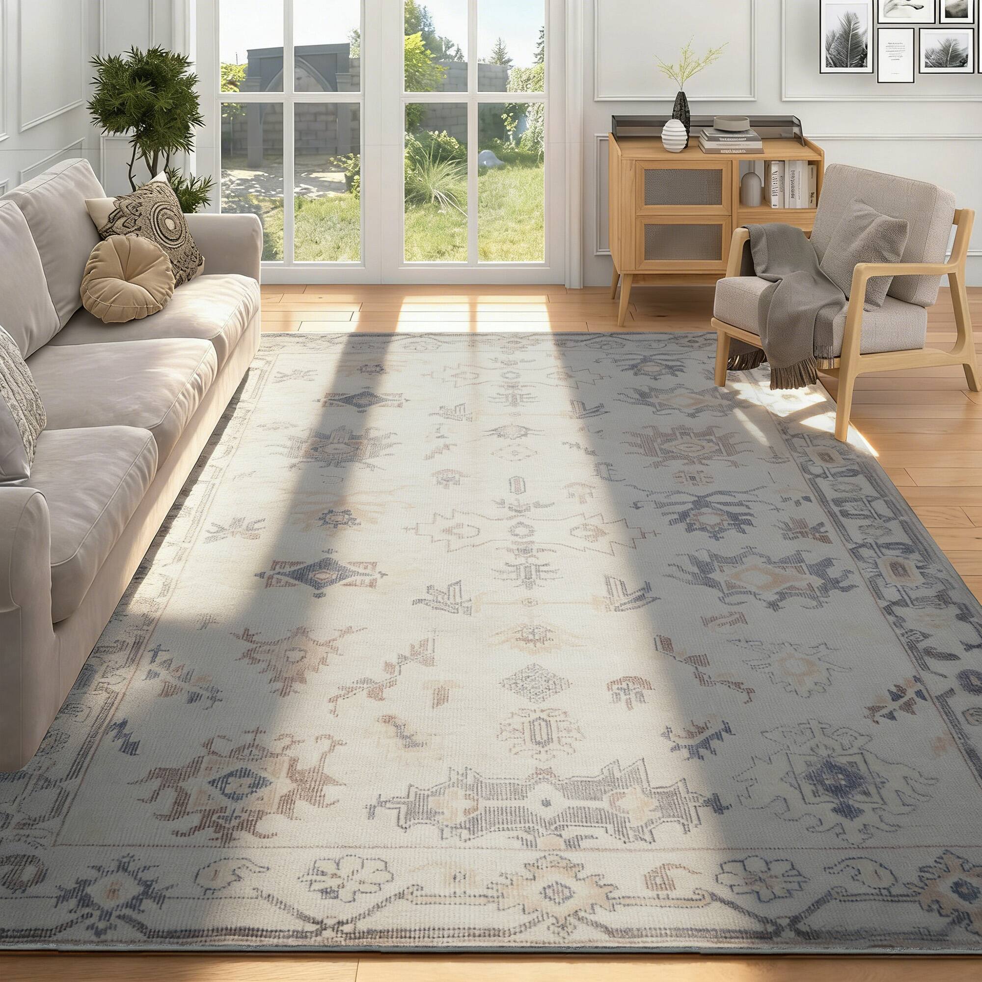 Angle. RYHNUYNE - 8x10 Area Rug, Washable Area Rug Non Slip Rugs for Living Room,  Soft Easy Clean Carpet for Bedroom Dining Room Home - gray.
