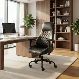 Forest'nSky - Ergonomic High-Back Office Chair with Lumbar Support & Adjustable Height - Executive PU Desk Chair - Black