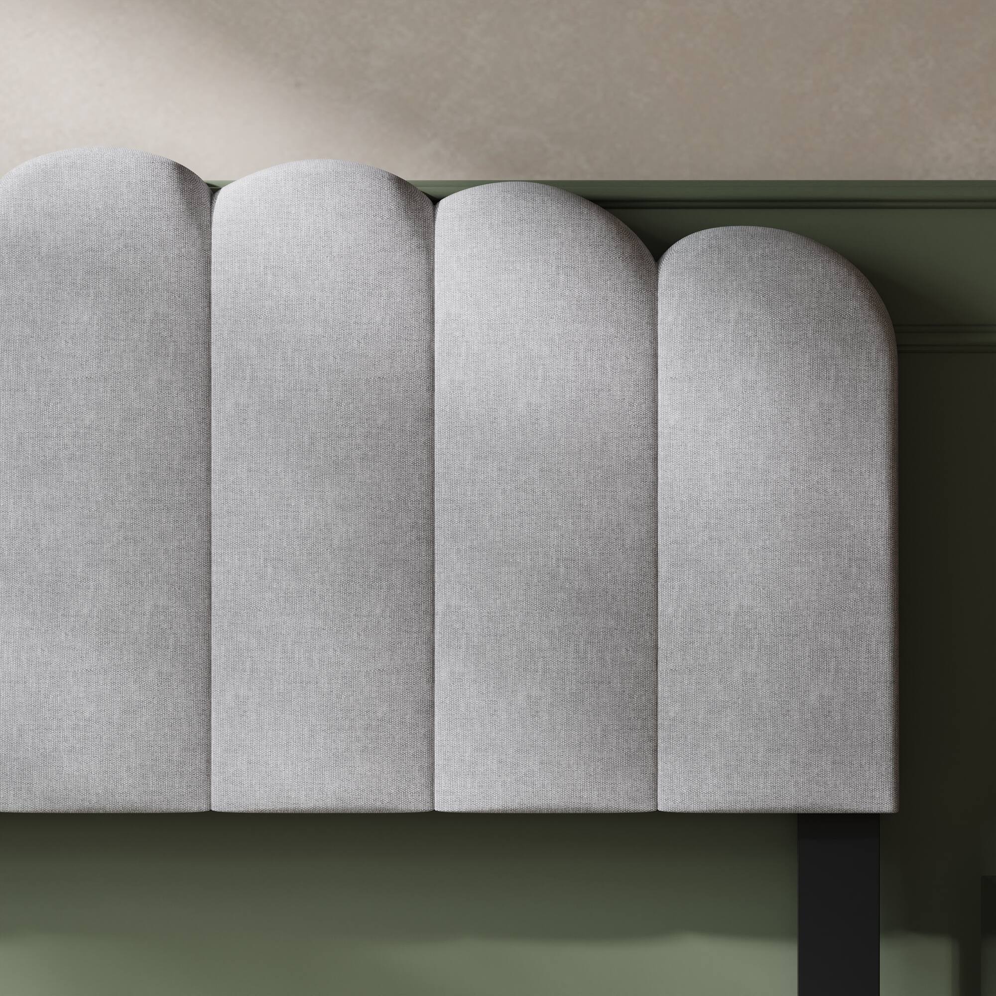 Alt View 5. Famapy - Famapy Upholstered Bed Frame: Curved Headboard, Reinforced Slats & High Load - Bearing - White.