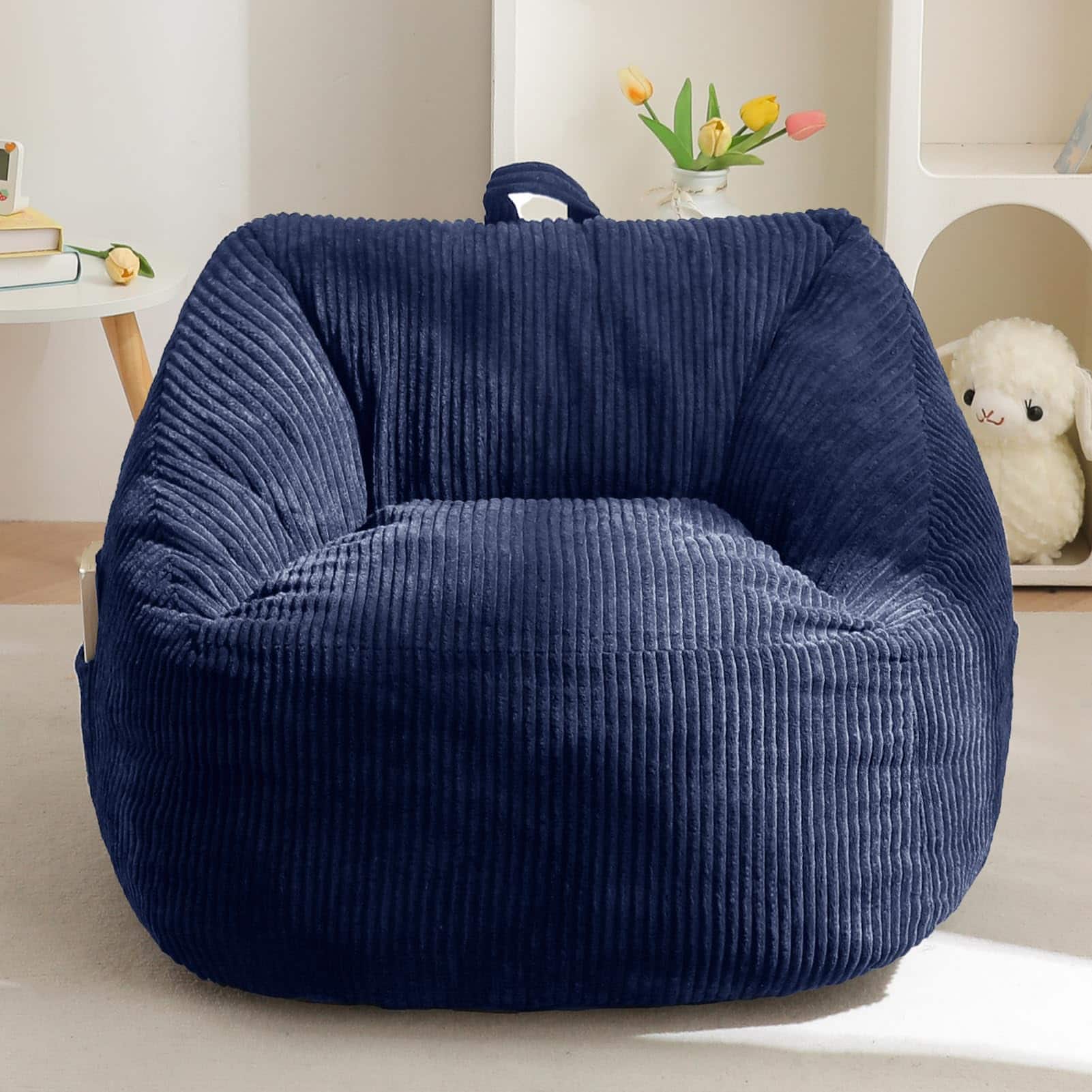 Front. JETRANSPORT - Bean Bag Chair Couch With Handle Comfy For And Accent Sofa Pocket Gaming Reading Relaxing Dark Grey - Navy Standard.