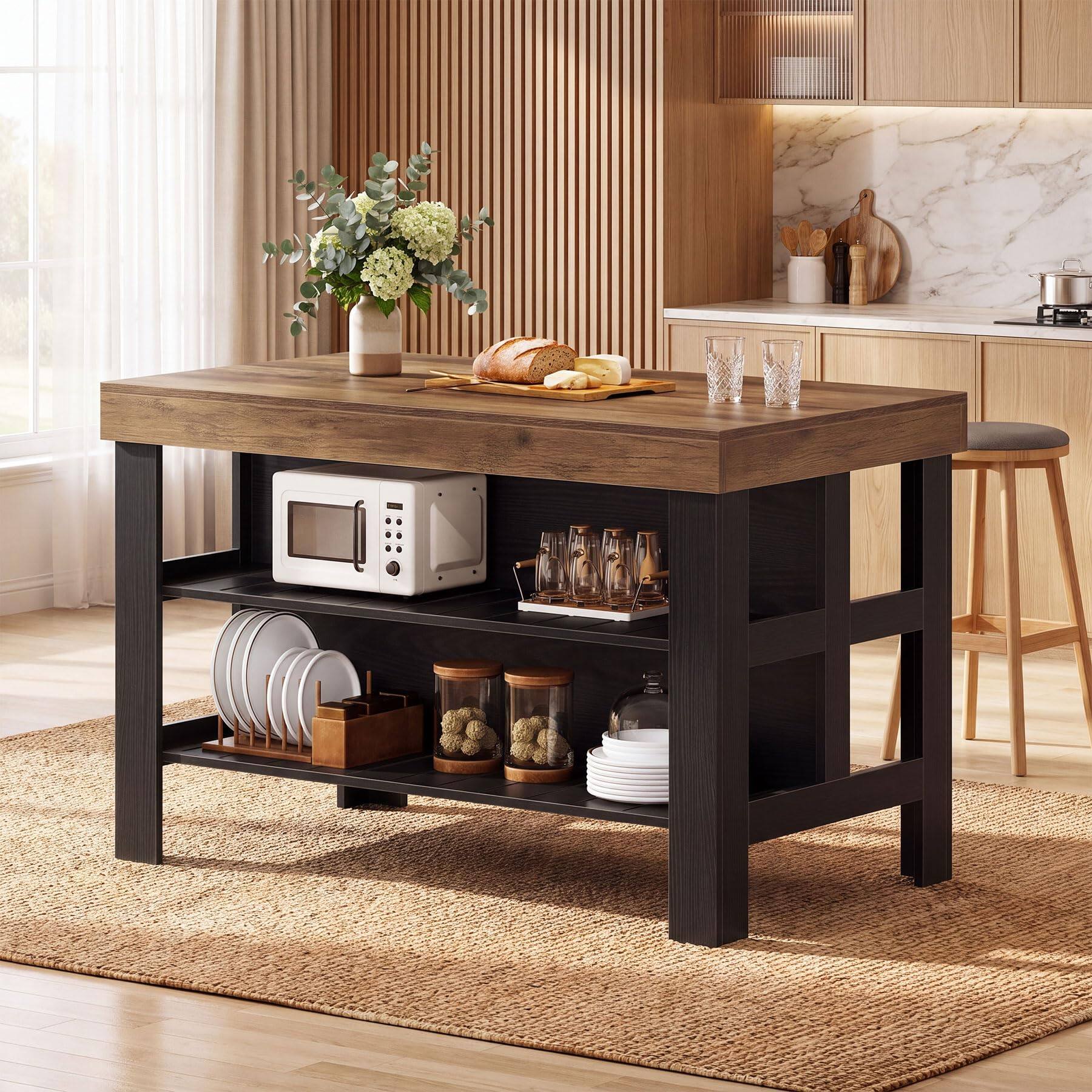 Left. Tribesigns - Kitchen Island with Storage Shelves (Brown and Black) - Brown and Black.