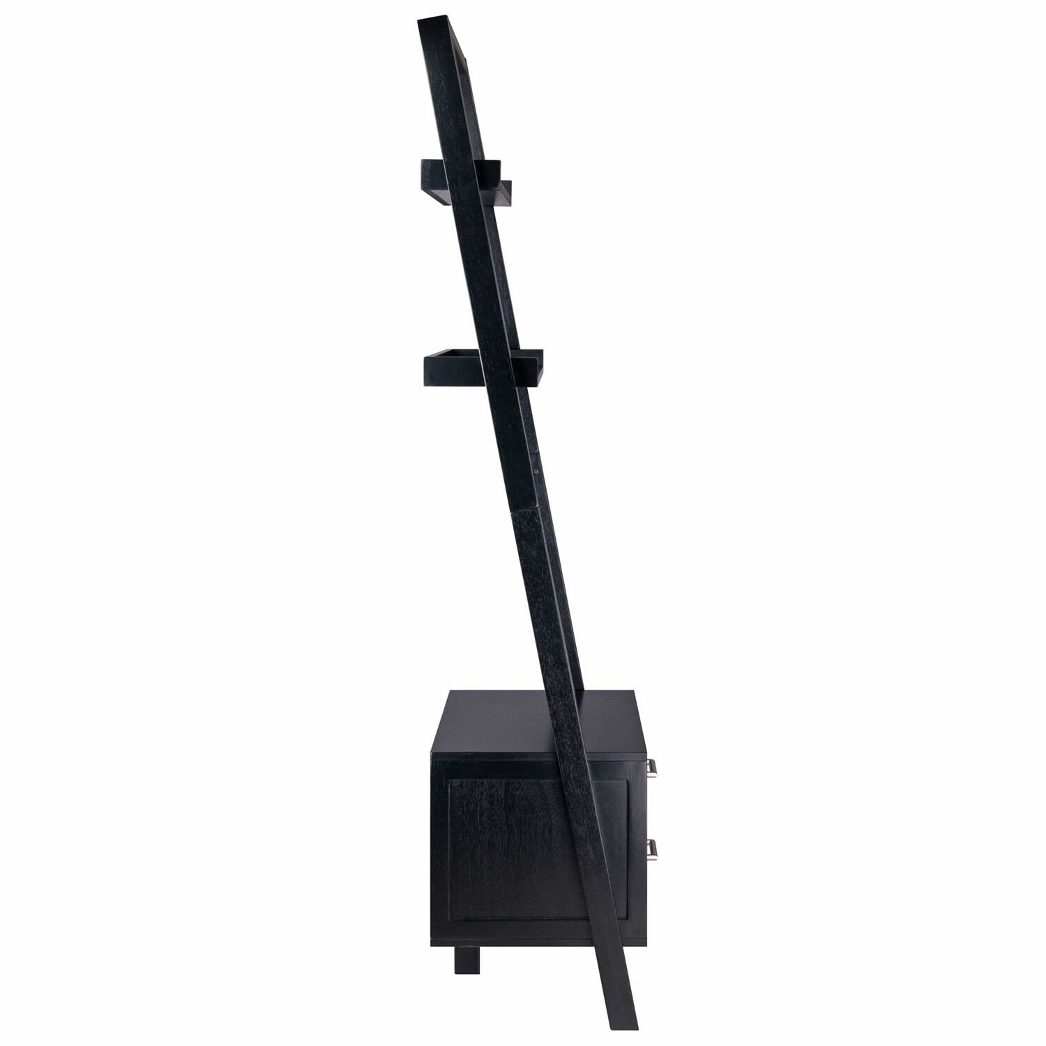 Left. Hivvago - Modern Black 2 Drawer Entryway Shelf Leaning Ladder Bookshelf Bookcase - Black.