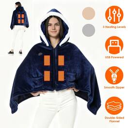 Loheer - Wearable Heated Throw Blanket Double-Sided Flannel 59x31in - Blue