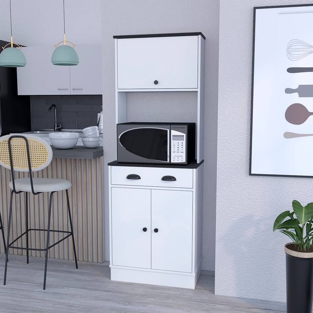 Angle. Treevol Furniture - Pantry Cabinet Microwave Stand Warden - White/Black.