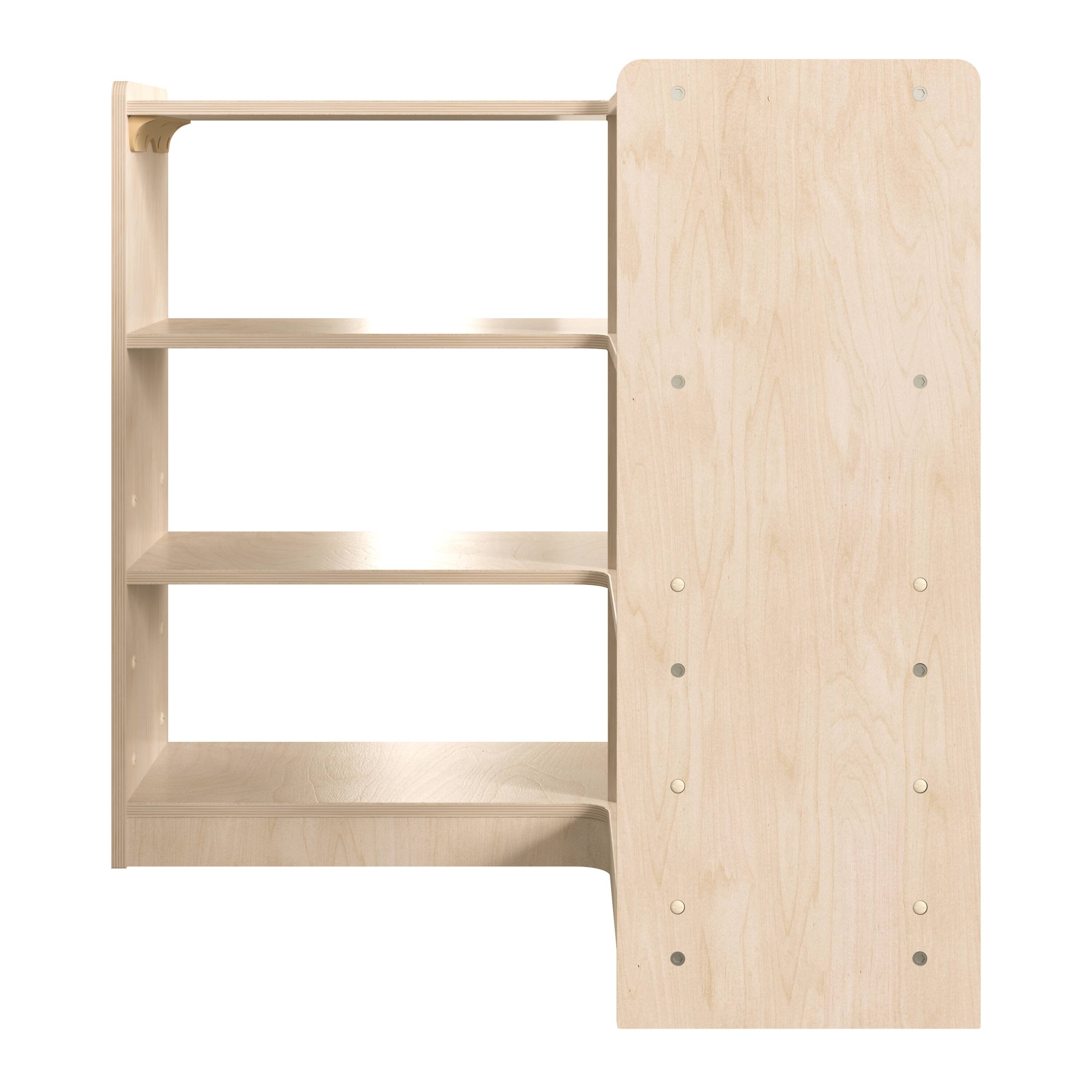 Angle. Flash Furniture - Bright Beginnings Commercial Grade 3 Tier Wooden Classroom Open Corner Storage Unit, Safe, Kid Friendly Design, Natural - Natural.