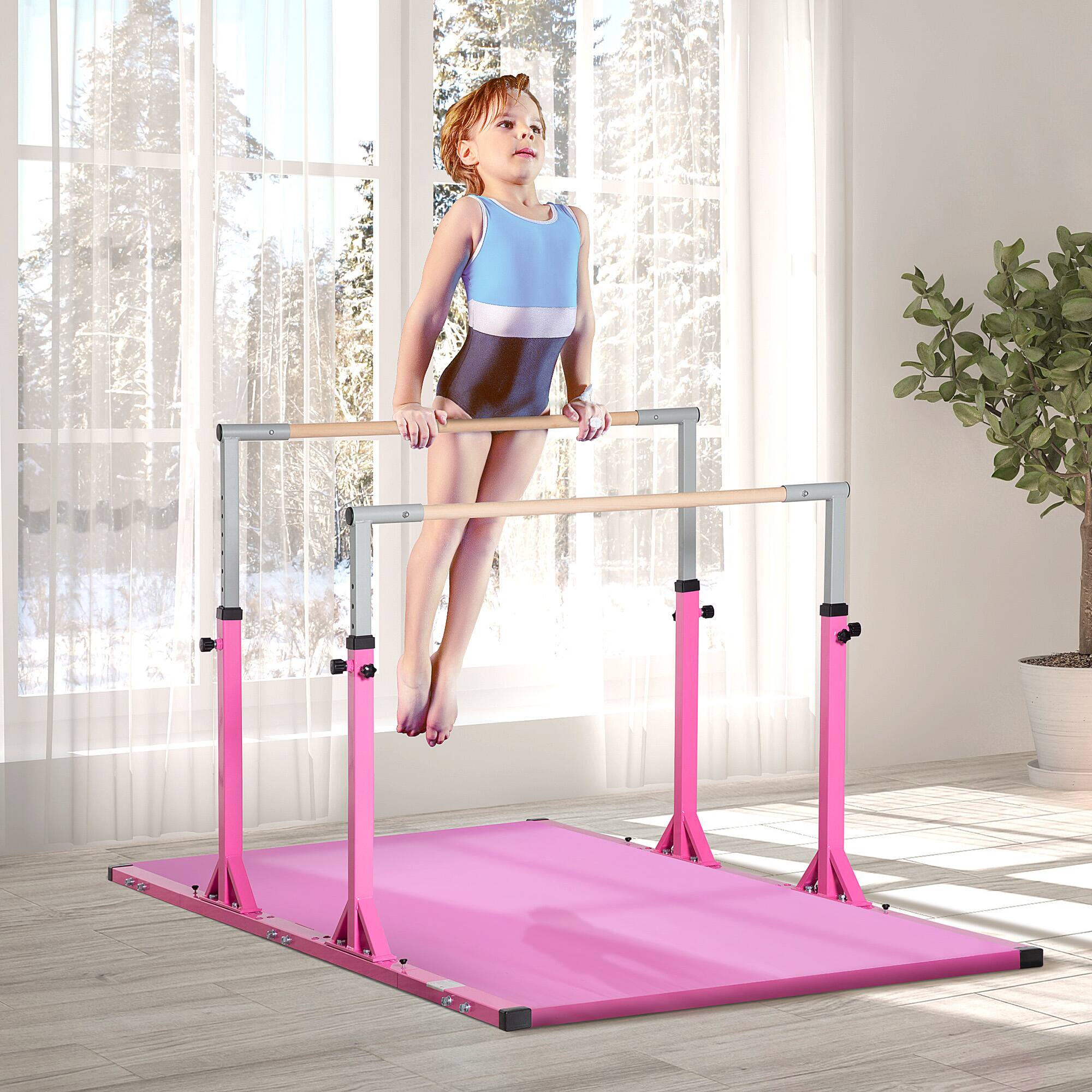 Angle. Qaba - Double Horizontal Bars, Junior Uneven Bars Gymnastics for Home, 36"-59" Adjustable Heights, Adjustable Width.