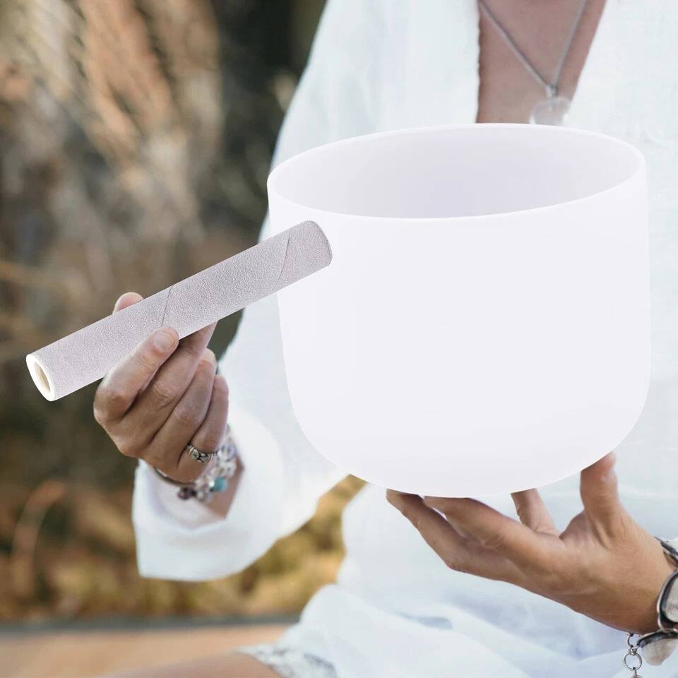 Left. Home Collection - 8 Inch F Note Chakra Crystal Singing Bowl for Meditation and Sound Therapy - Frosted White.