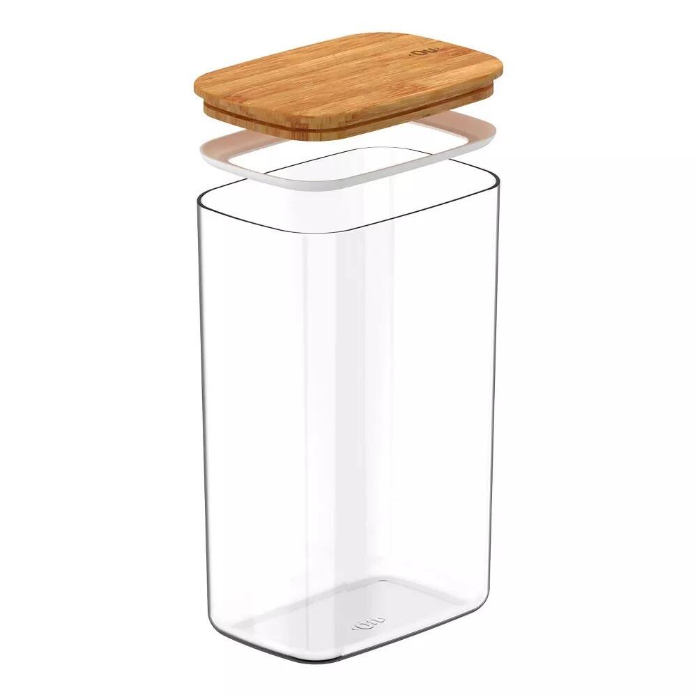 Back. OU - OU Airtight Food Storage Container w Leak Proof Bamboo Lid 9.7cup, Clear Plastic Food Container - Clear.