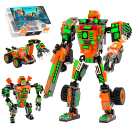 JitteryGit - Robotryx Tangryp 3-in-1 Robot Building Set – 221-Piece Orange Mech with Sniper Blaster & Claw