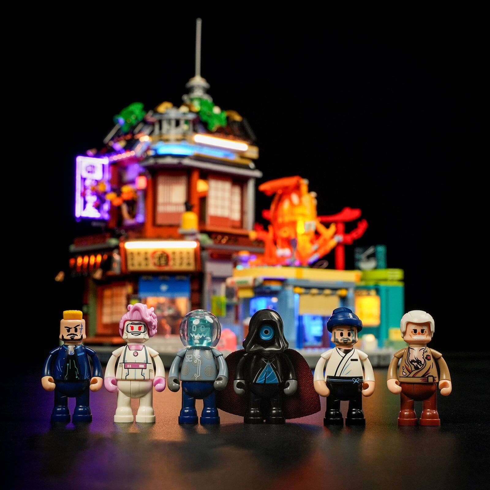 Angle. Lumibricks - Cyberpunk Japanese Izakaya Lighting Building Set, 1987 Pieces LED Sci-Fi Display Model for Ages 16+.