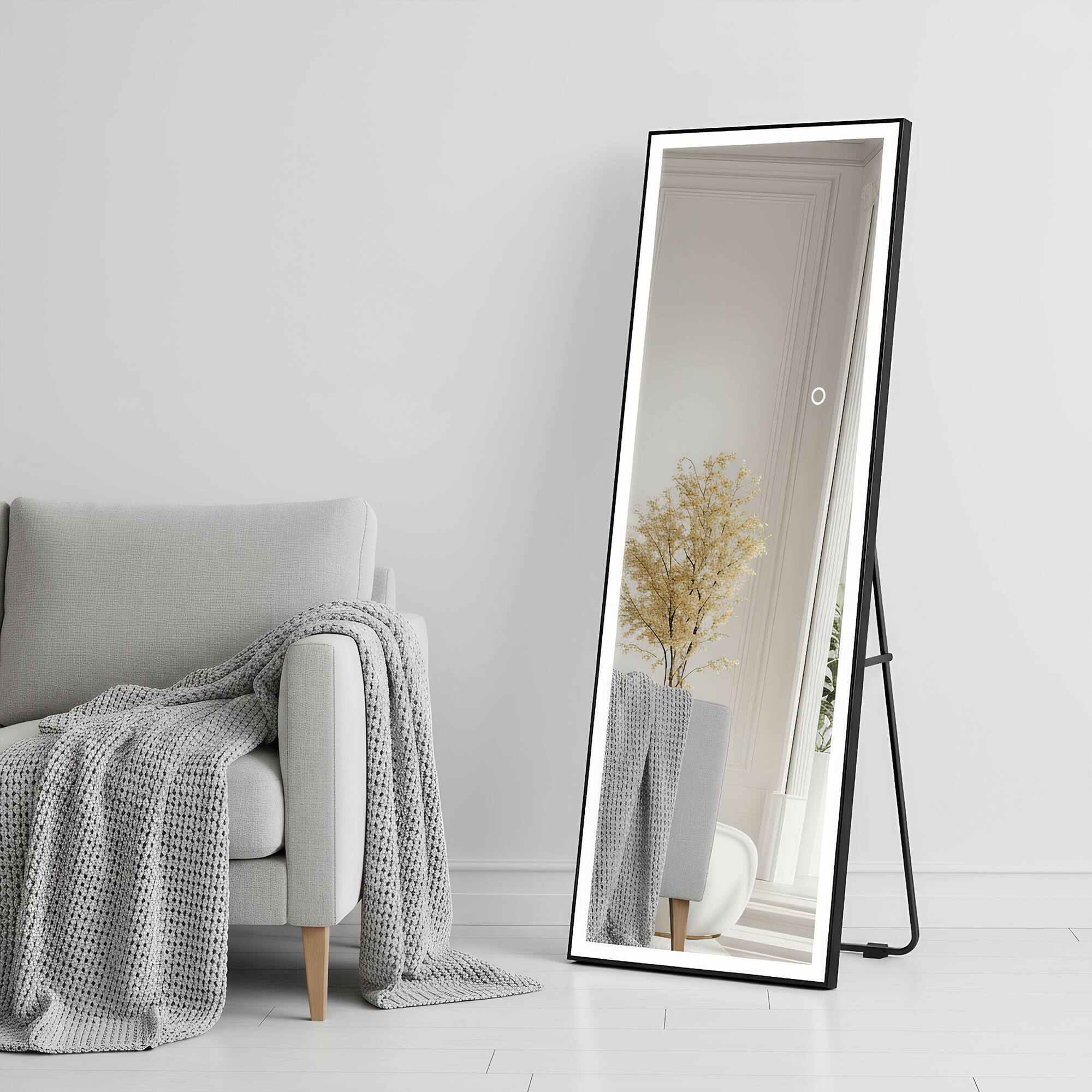 Front. Spaco - Spaco 65 x 22 Rectangle Black Framed Led Full-Length Tempered Mirror with Adjustable 3-Color LED Light - Black.
