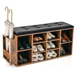 Ecooso - Shoe Storage Bench with Umbrella Stand and Adjustable Shelf for Entryway Organization - Brown
