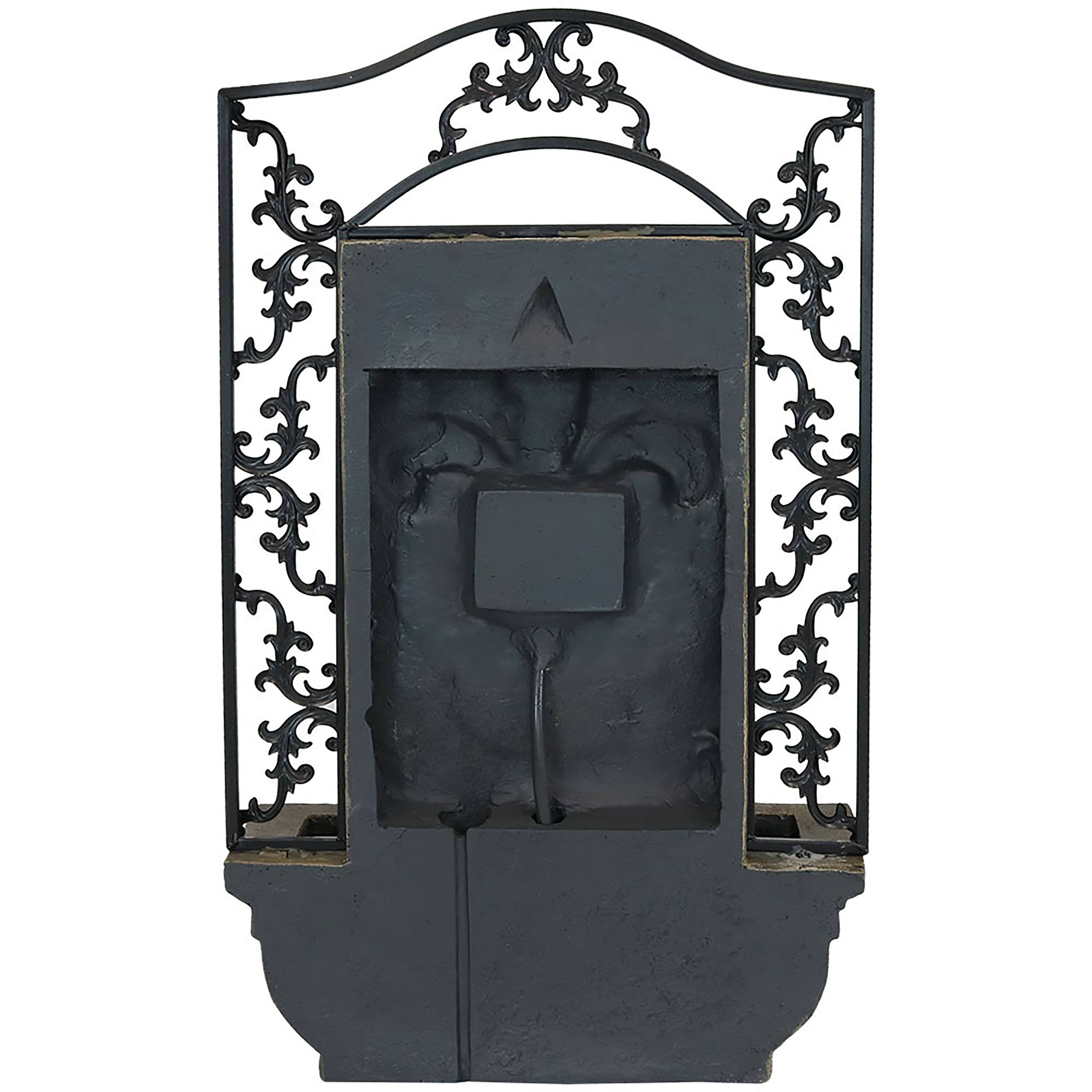 Alt View 7. Sunnydaze - French Lily Polystone Outdoor Solar Wall Fountain - Florentine Stone.