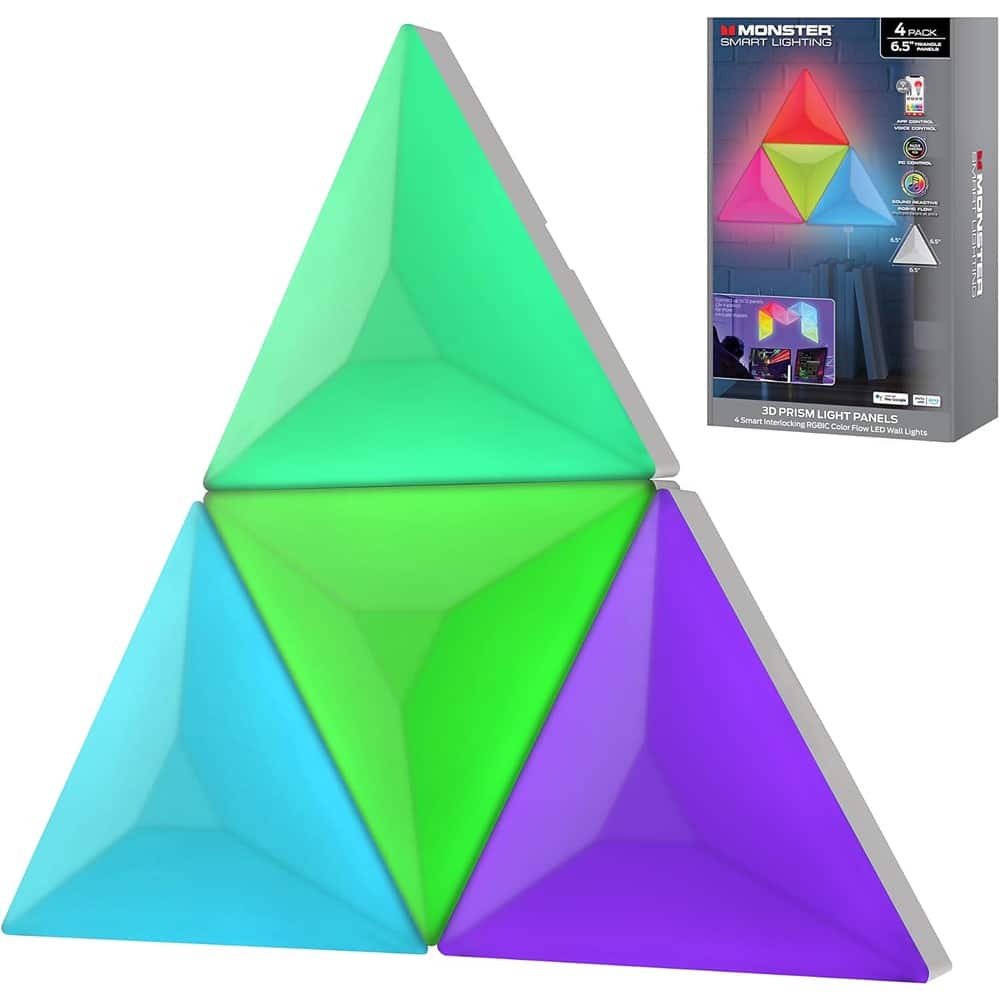 Schertz - 4-Pack Smart Multi-Color LED Wall Lights, Modular & Sound Reactive, Works with Razer Chroma, App, Scheduling & Voice Con