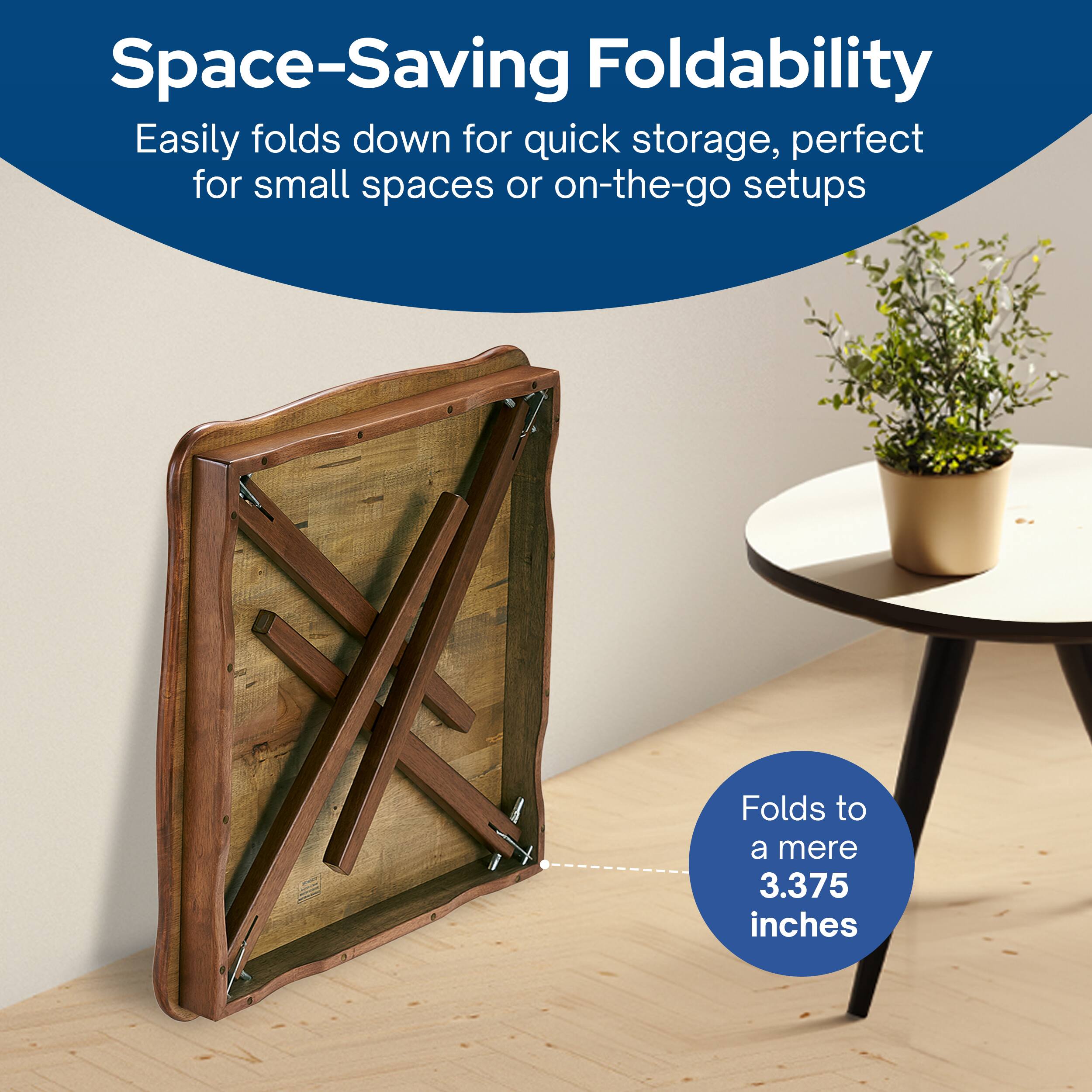 Space-Saving Foldability  
Easily folds down for quick storage, perfect for small spaces or on-the-go setups  
Folds to a mere 3.375 inches