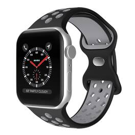 StrapsCo - ColorBlock Active Strap Silicone Rubber Watch Band For Apple Watch - 44mm/45mm/46mm/49mm/Ultra (Short-Medium) - Black & Grey