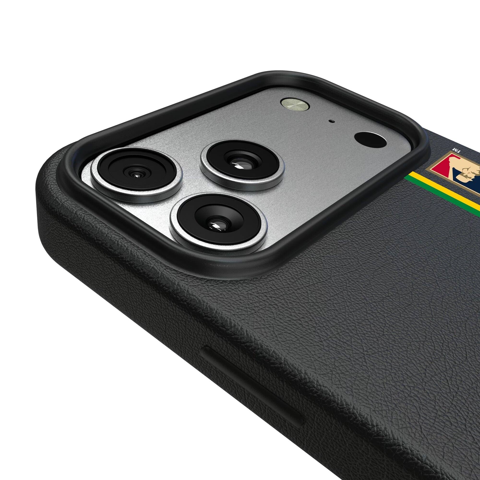 Alt View 2. Keyscaper - Athletics 1971 Logo iPhone Magnetic Bump Case - 16 Pro Max - Black.