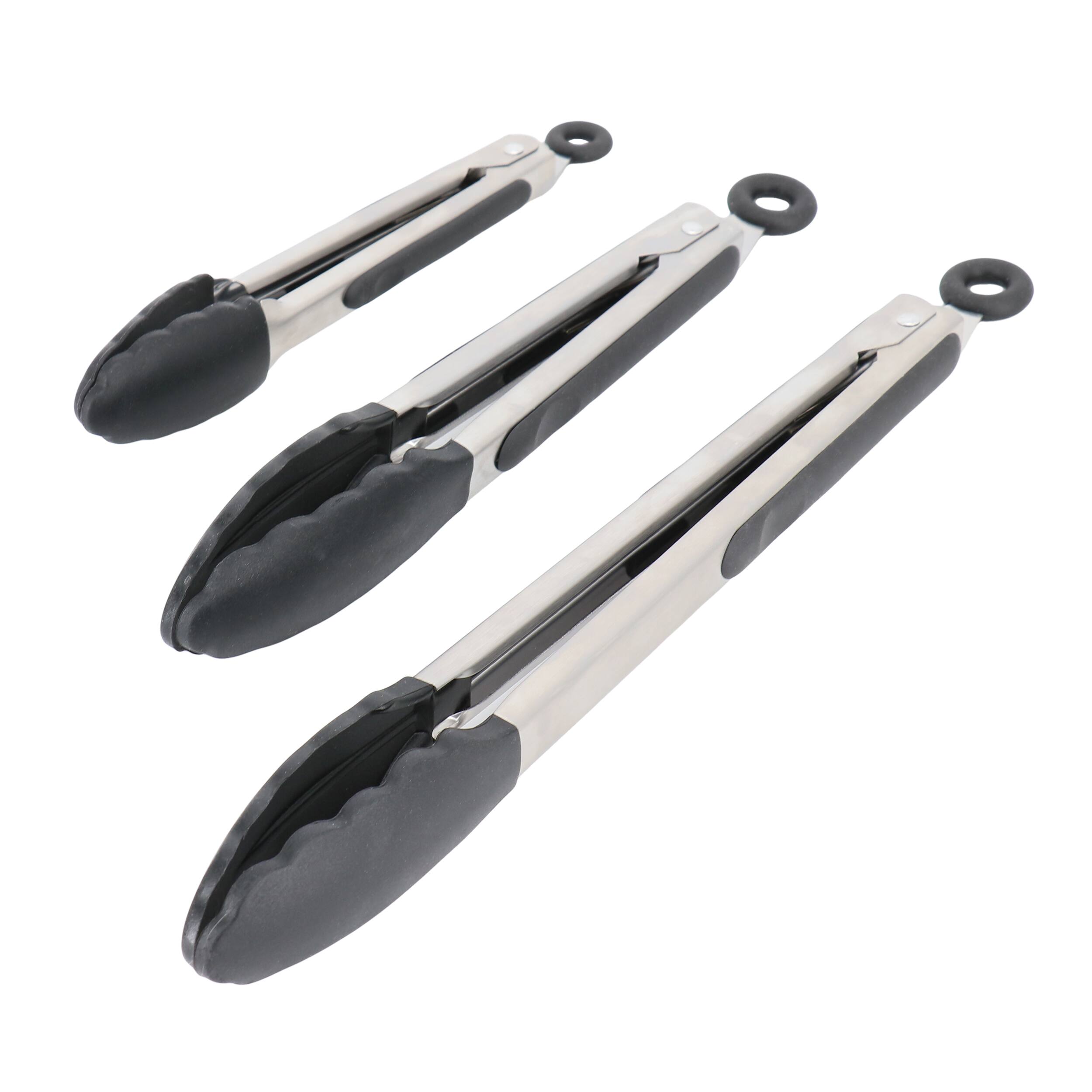 Alt View 1. Oster - Oster Baldwyn 3 Piece Stainless Steel Kitchen Tongs Set in Black - Black.
