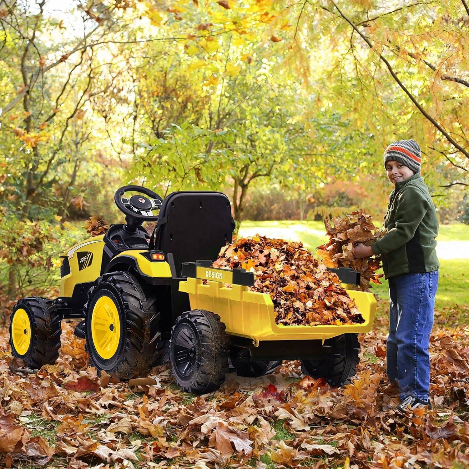 Alt View 7. GARVEE - 24V 3-in-1 Ride-On Tractor for Kids, Excavator & Bulldozer w/Trailer, Remote Control, LED Lights, Bluetooth Music - Yellow.