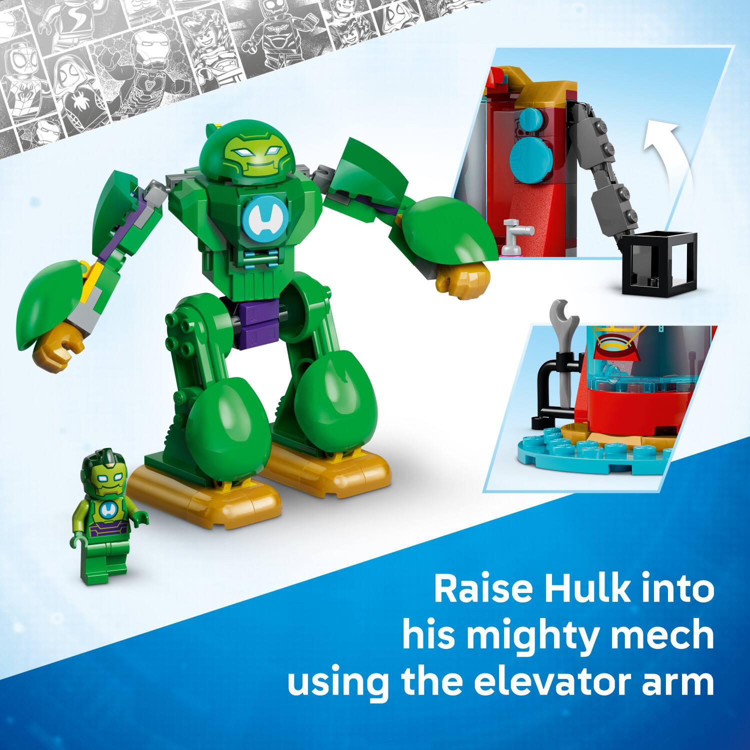 Raise Hulk into his mighty mech using the elevator arm