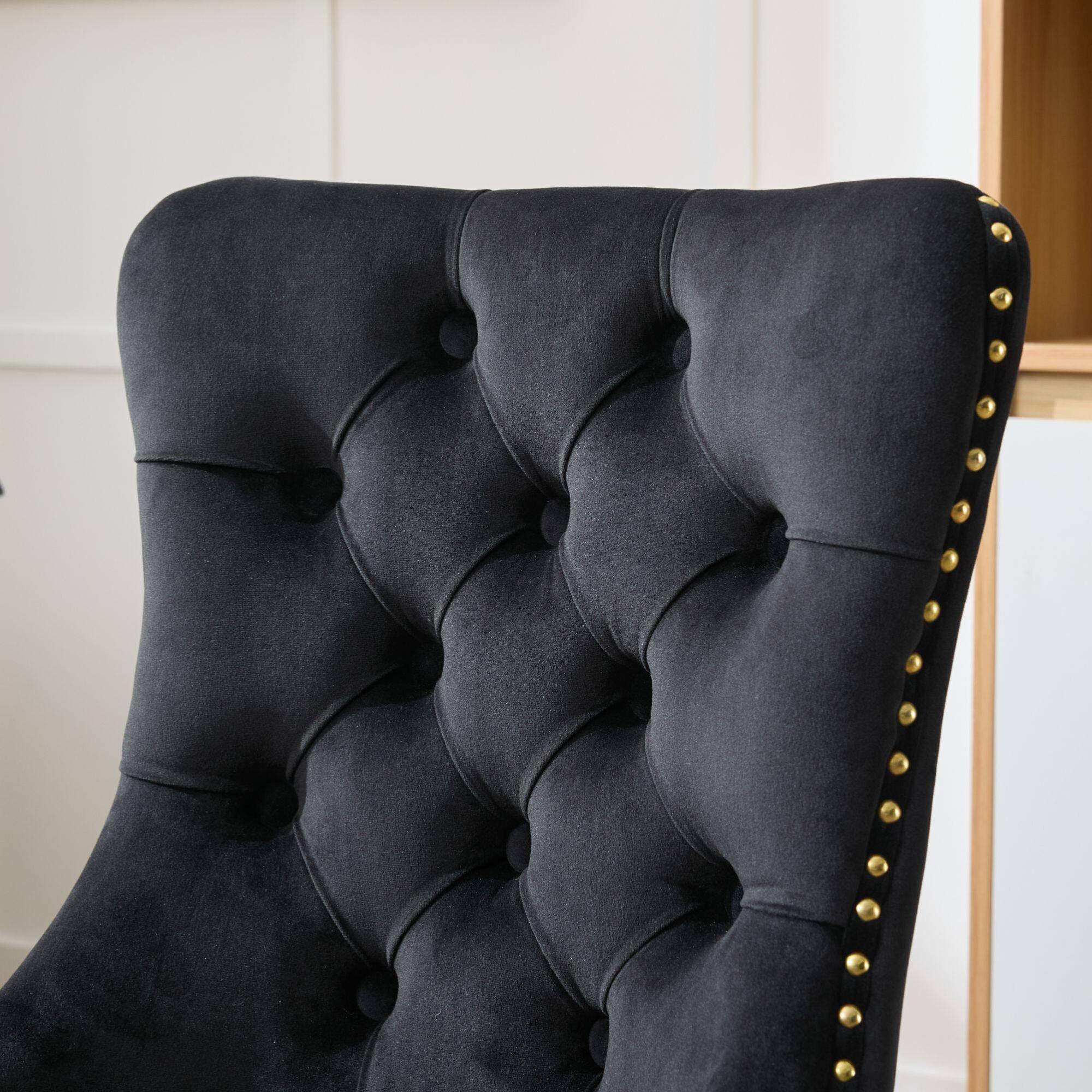 Alt View 5. GOODSILO - Modern Velvet Upholstered Office Chair with Tufted Button Design and Golden Metal Base for Home Workspace - Black.