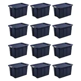 Sterilite - Tuff1 30 Gal Plastic Storage Tote Bin w/ Latching Lid, Blue (12 Pack) - Dark Indigo