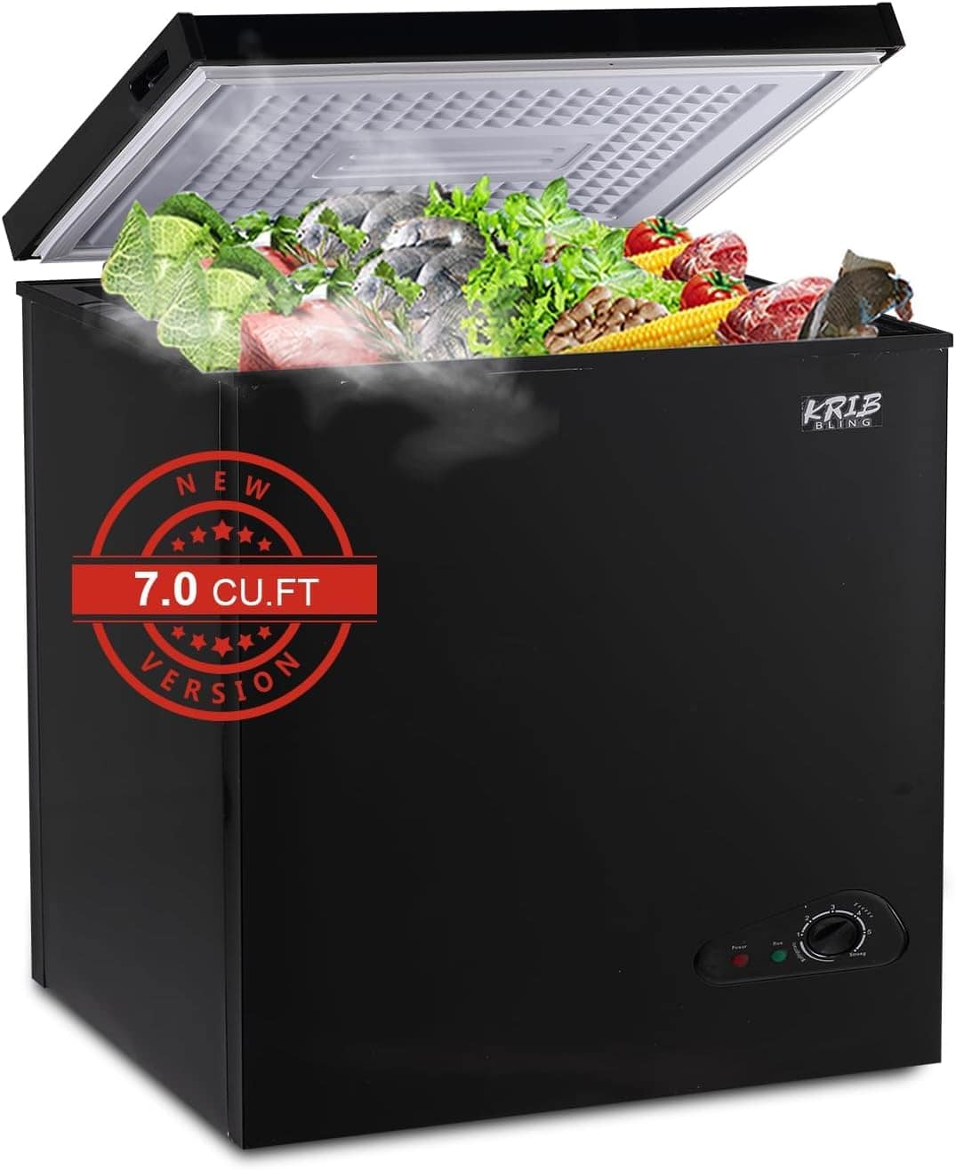 Chery Life - 7.0 Cu.Ft Mini Chest Freezer 7 Gears Temperature Control Compact Deep Freezer with Top Open Door - Black