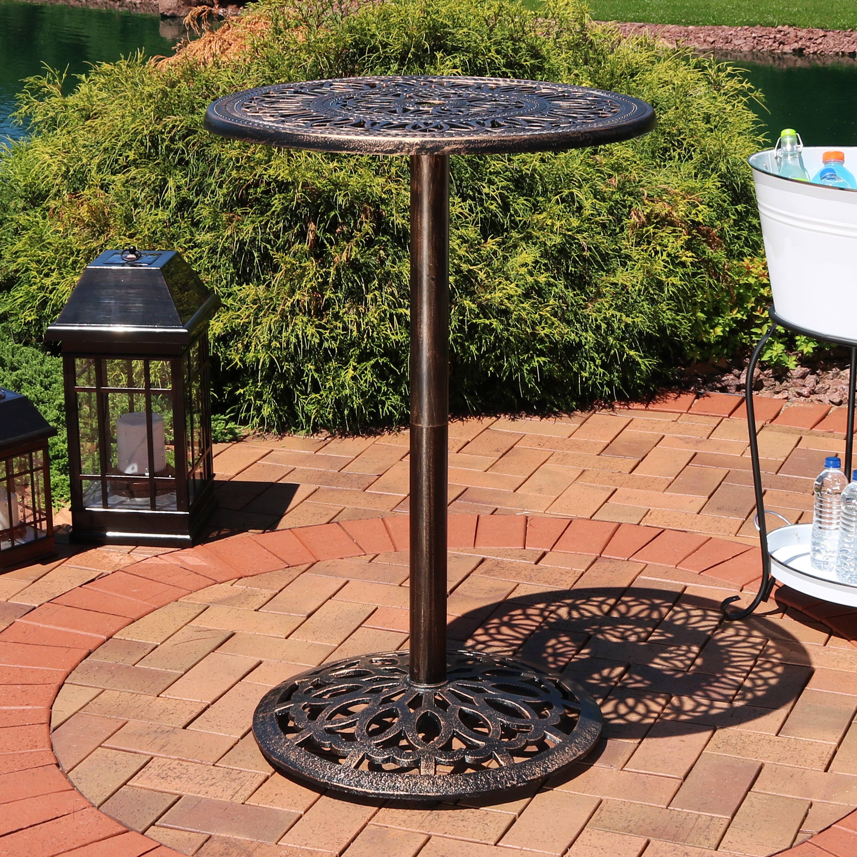 Alt View 3. Sunnydaze - 26 in Cast Iron Round Patio Bar-Height Table - Bronze.