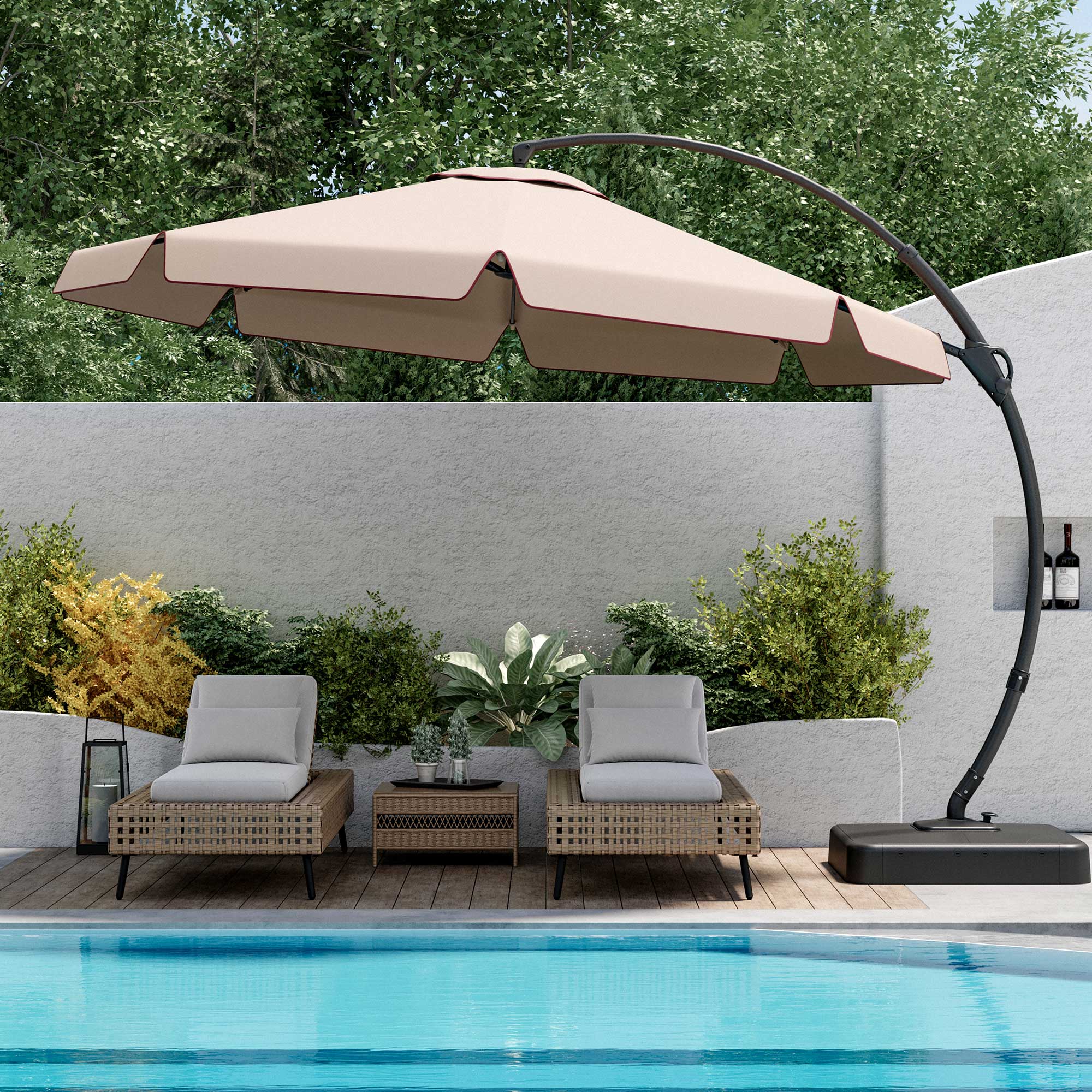 Back. Yardgrace - 12 ft. Heavy Duty Cantilever Patio Umbrella with Base and 360 Rotation for Outdoor Backyard and Pool - lotus-leaf-Champagne.