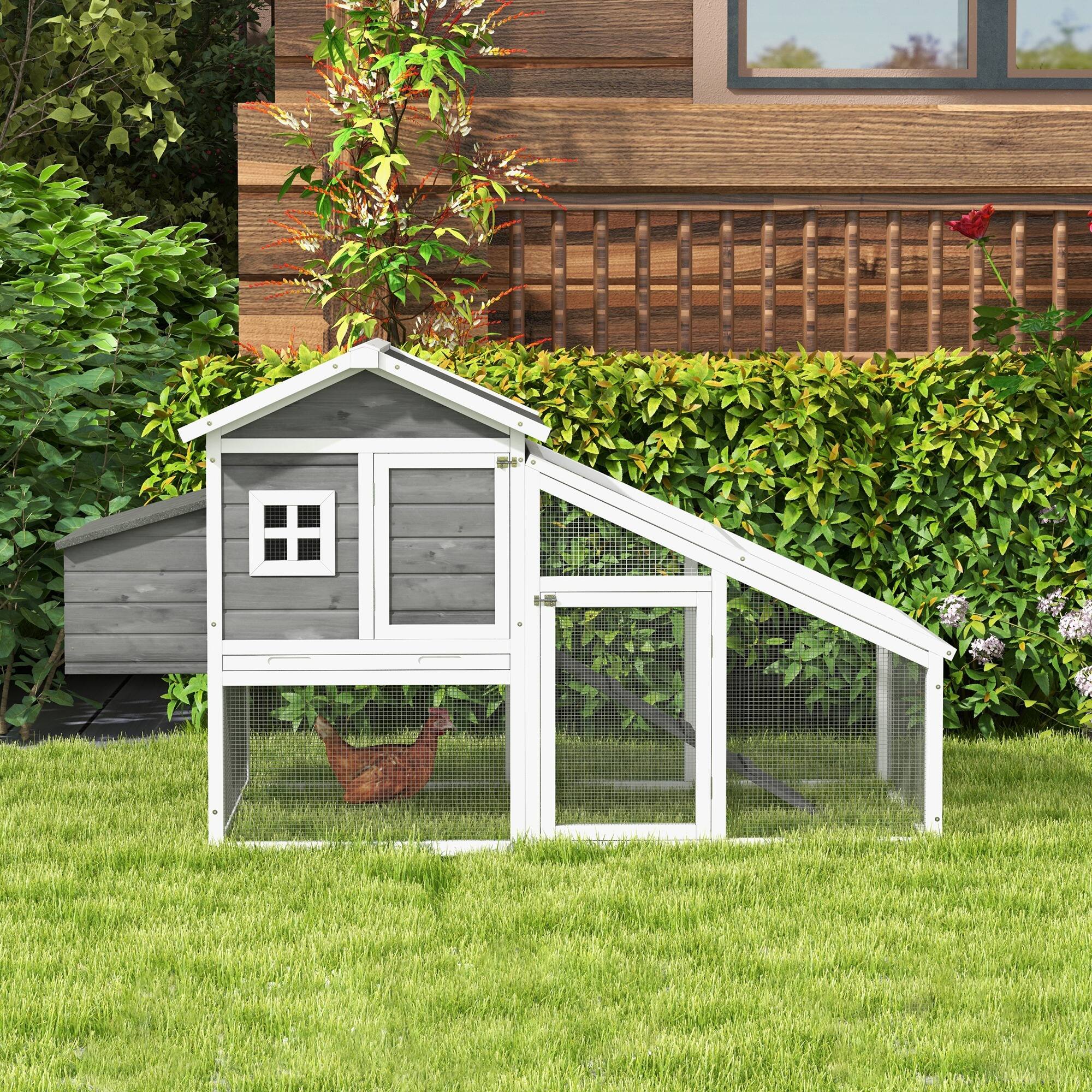 Alt View 4. Pawhut - 69" Wooden Outdoor Chicken Coop Rabbit Hutch, Hen Cage, Nesting Box, Removable Tray, Asphalt Roof, Lockable Door.