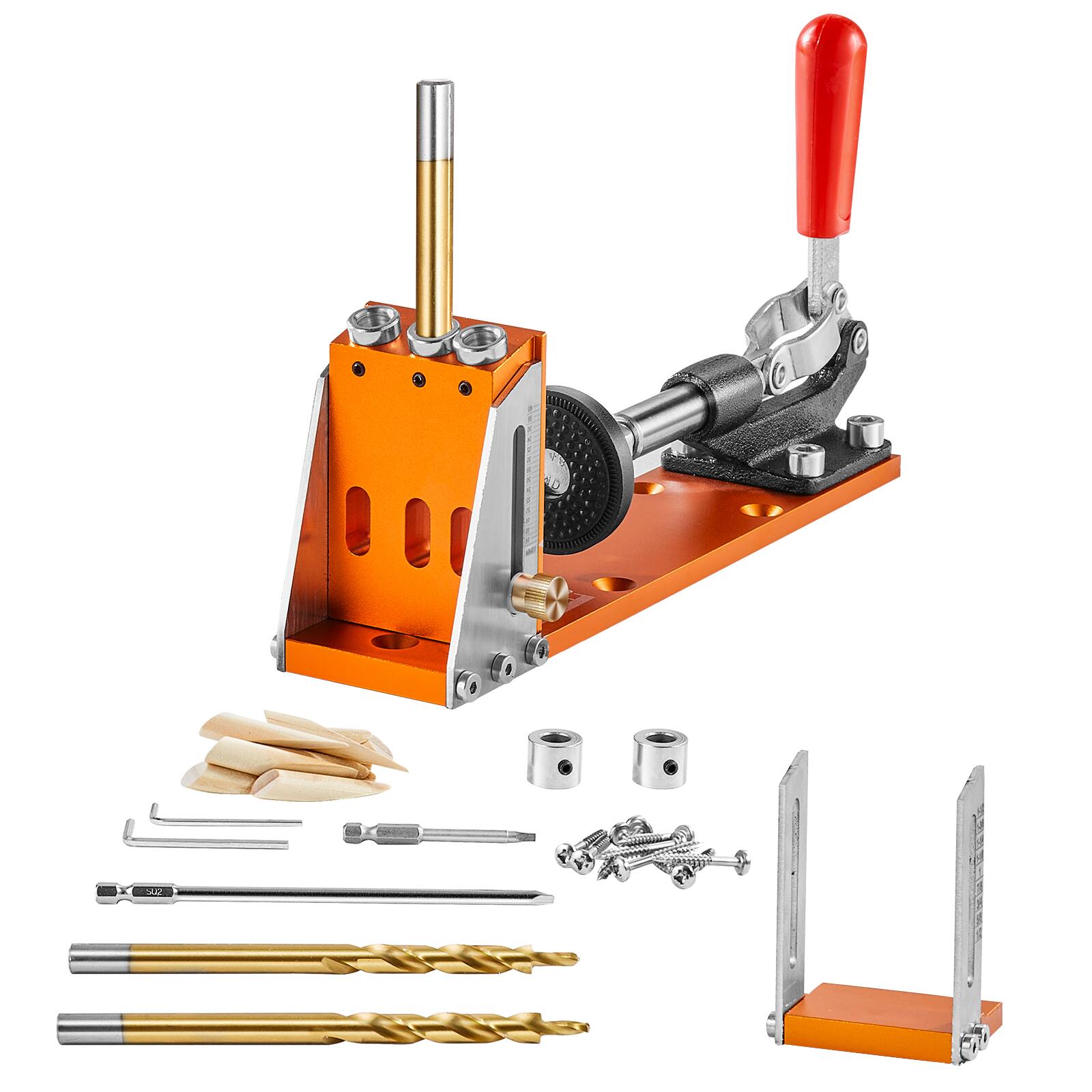 Alt View 5. VEVOR - 30 Pcs Pocket Hole Jig Kit, Adjustable & Easy to Use Pocket Hole Jig System with Step Drills, Drill Stop Rings, Wrenches - Orange.