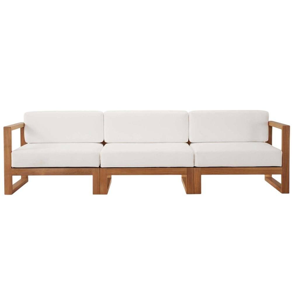 Back. Outdoor Escape - Outdoor Patio Teak Wood Sectional Sofa Set in Finish for Garden and Porch - White.