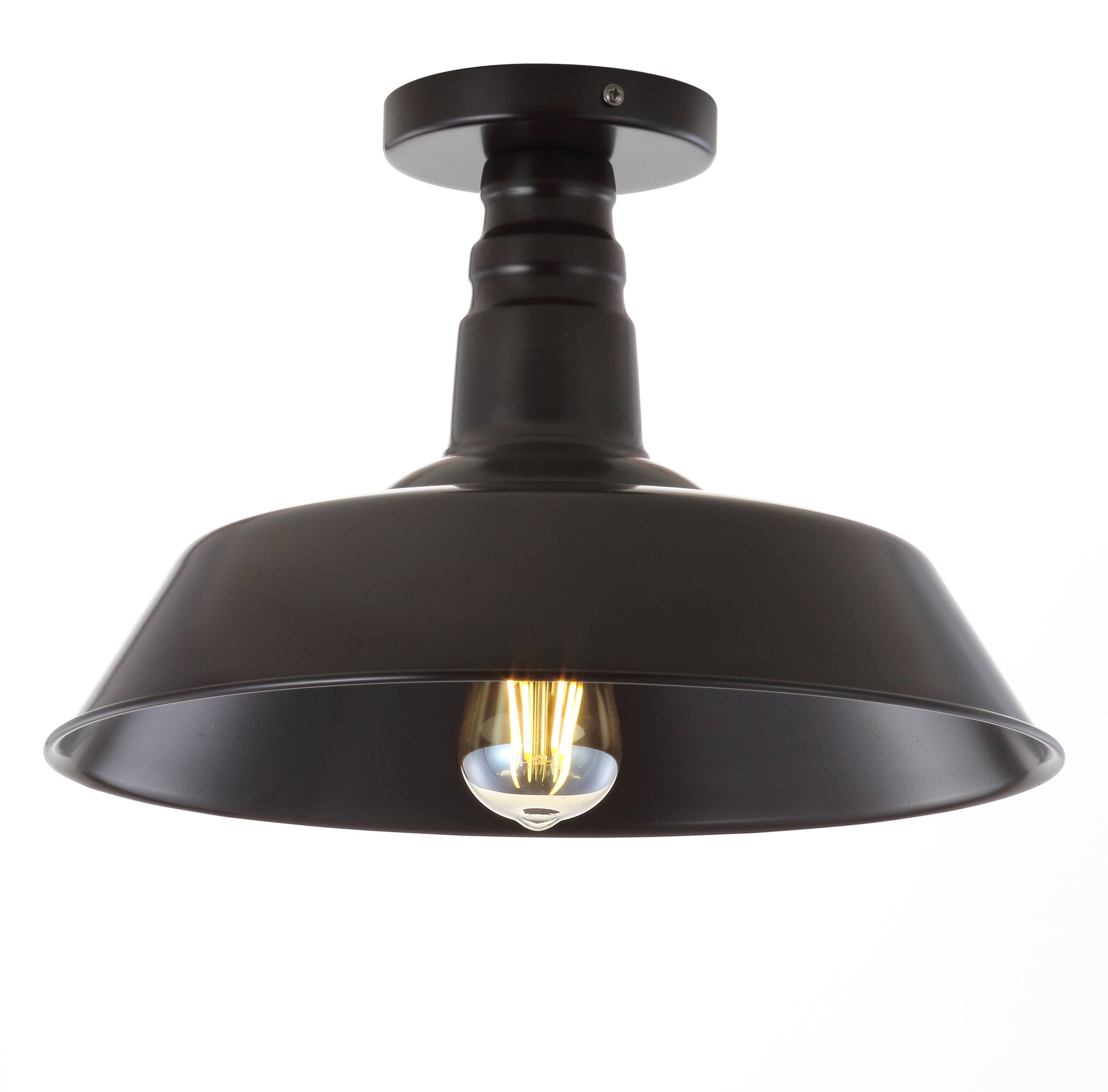 Front. Jonathan Y - Camila 14" 1-Light Classic Industrial Indoor/Outdoor Iron LED Semi-Flush Mount, Oil Rubbed Bronze - Oil Rubbed Bronze.