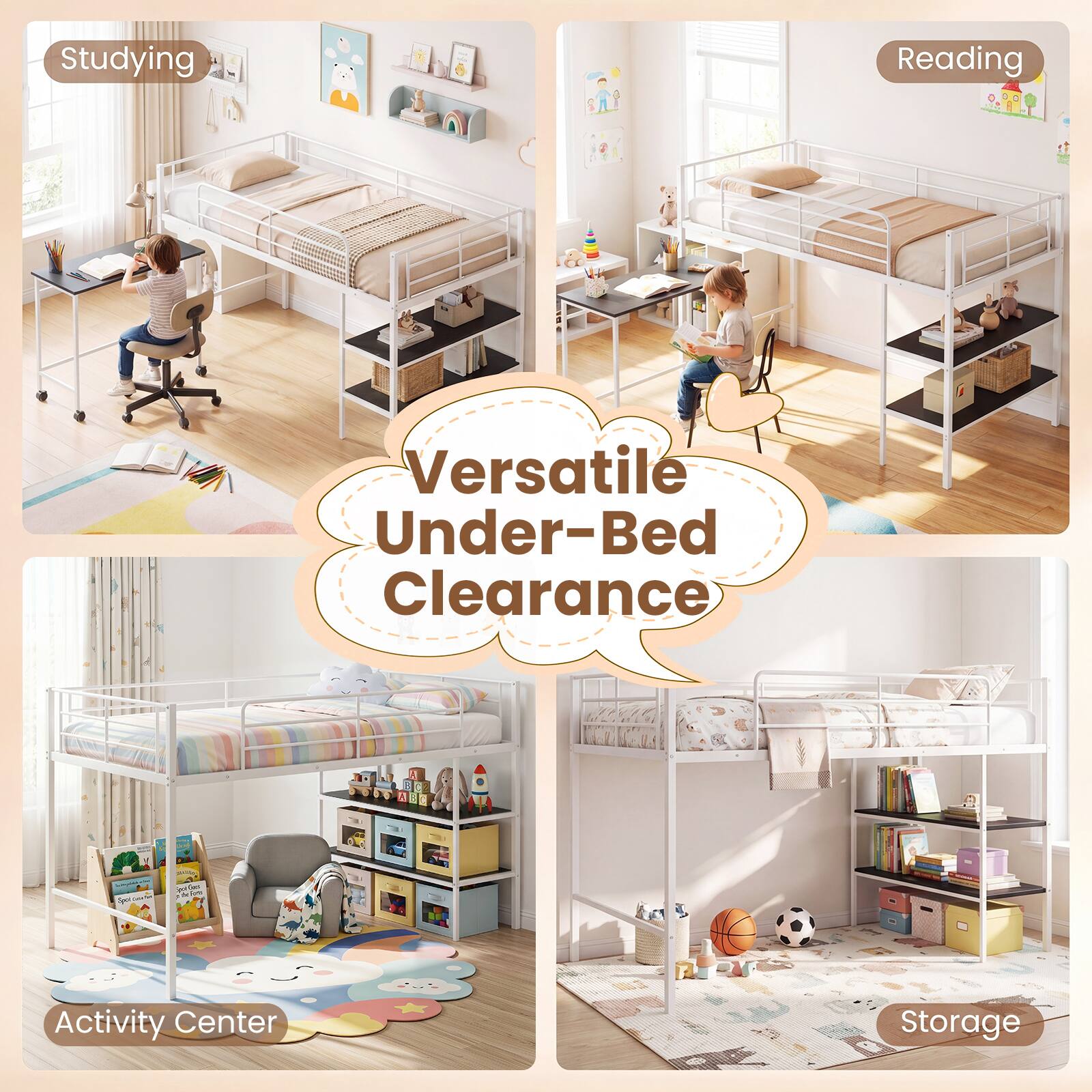Studying  
Reading  
Versatile Under-Bed Clearance  
Activity Center  
Storage