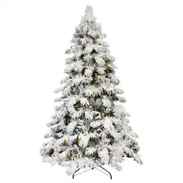 BreeBe - 6ft Flocked Scarecrow-Shaped Christmas Tree with 270 Warm White LED Lights - Green,White